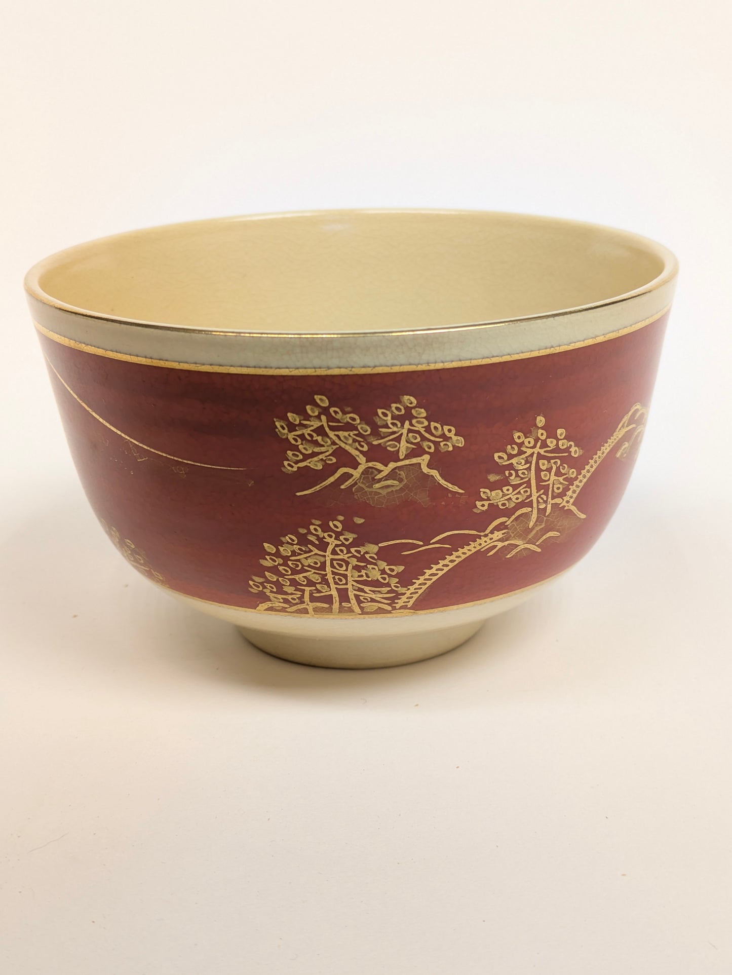 Vintage Japanese Chawan Tea Ceremony Bowl Ceramic 4.75 " Iroe w/ Kiri Wood Box