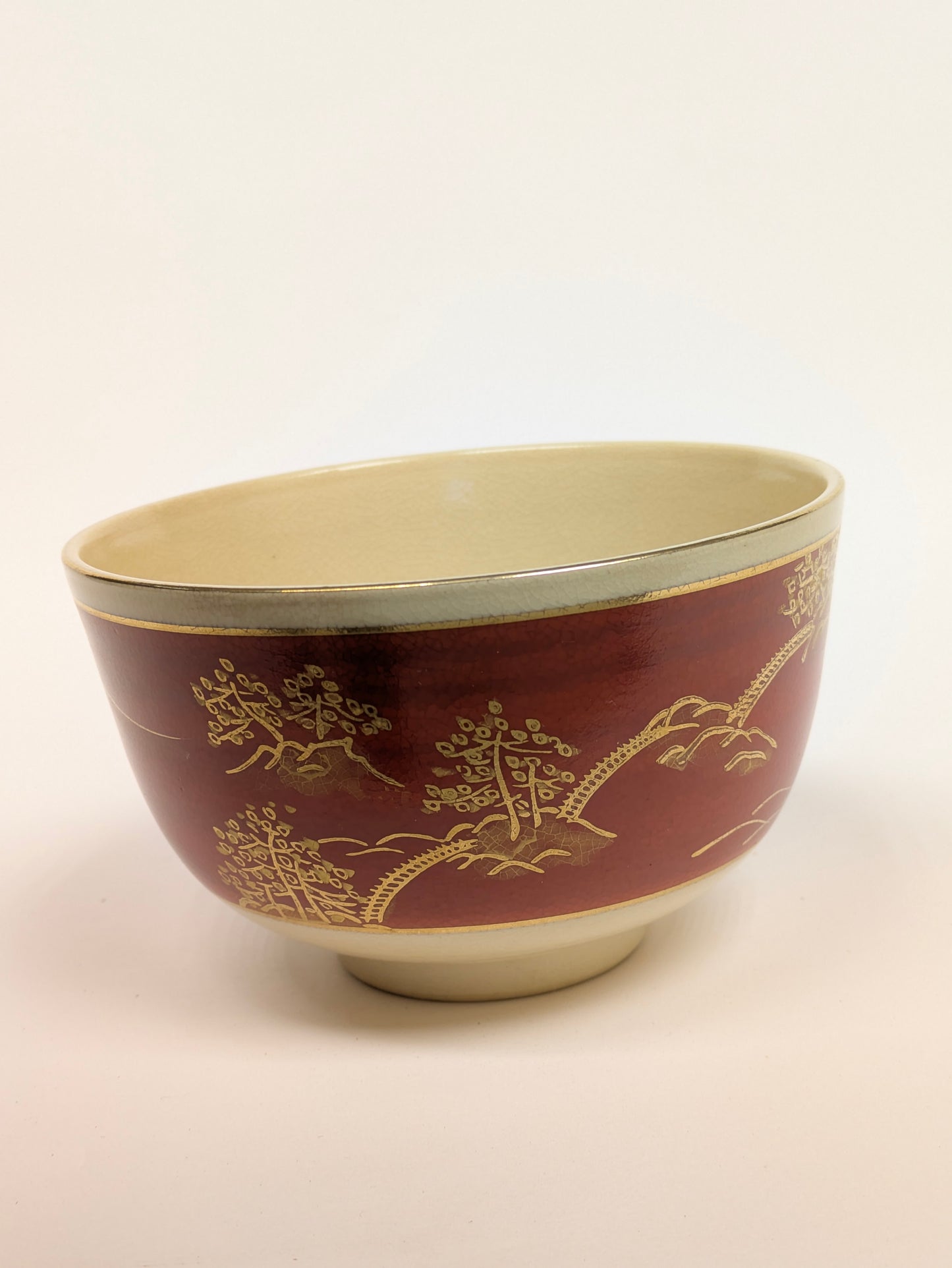 Vintage Japanese Chawan Tea Ceremony Bowl Ceramic 4.75 " Iroe w/ Kiri Wood Box