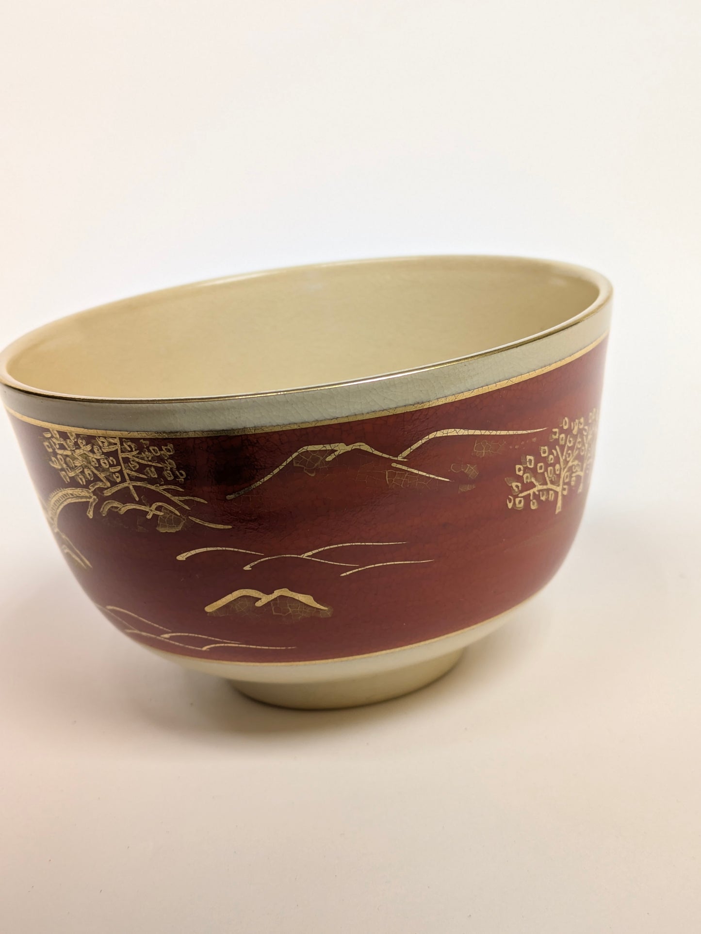 Vintage Japanese Chawan Tea Ceremony Bowl Ceramic 4.75 " Iroe w/ Kiri Wood Box
