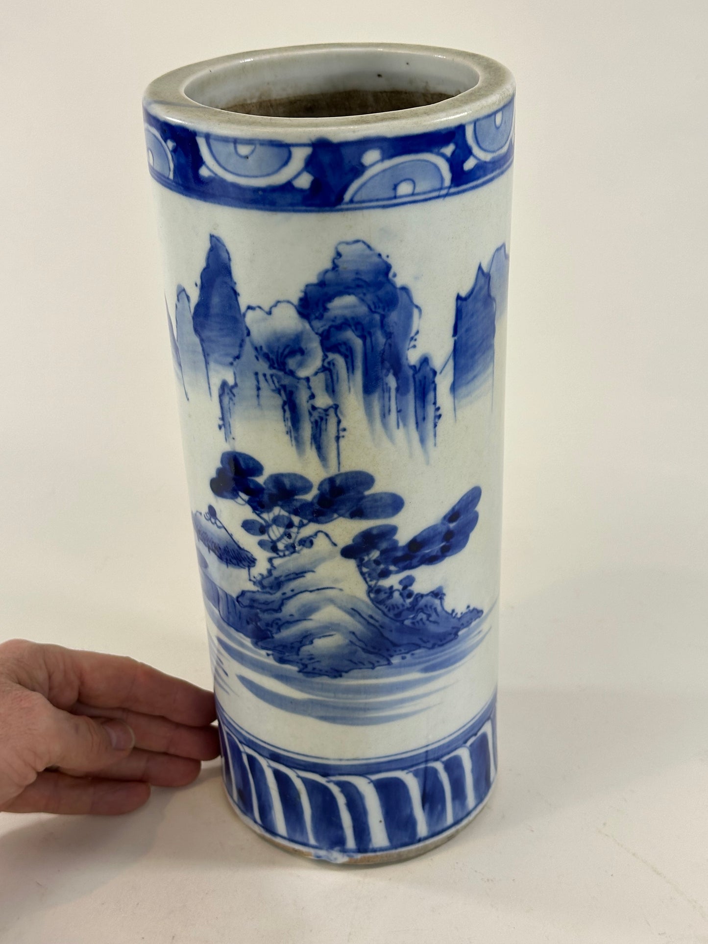 Antique Japanese Meiji era (late c.1800's) Imari Sleeve Vase Blue & White 12”