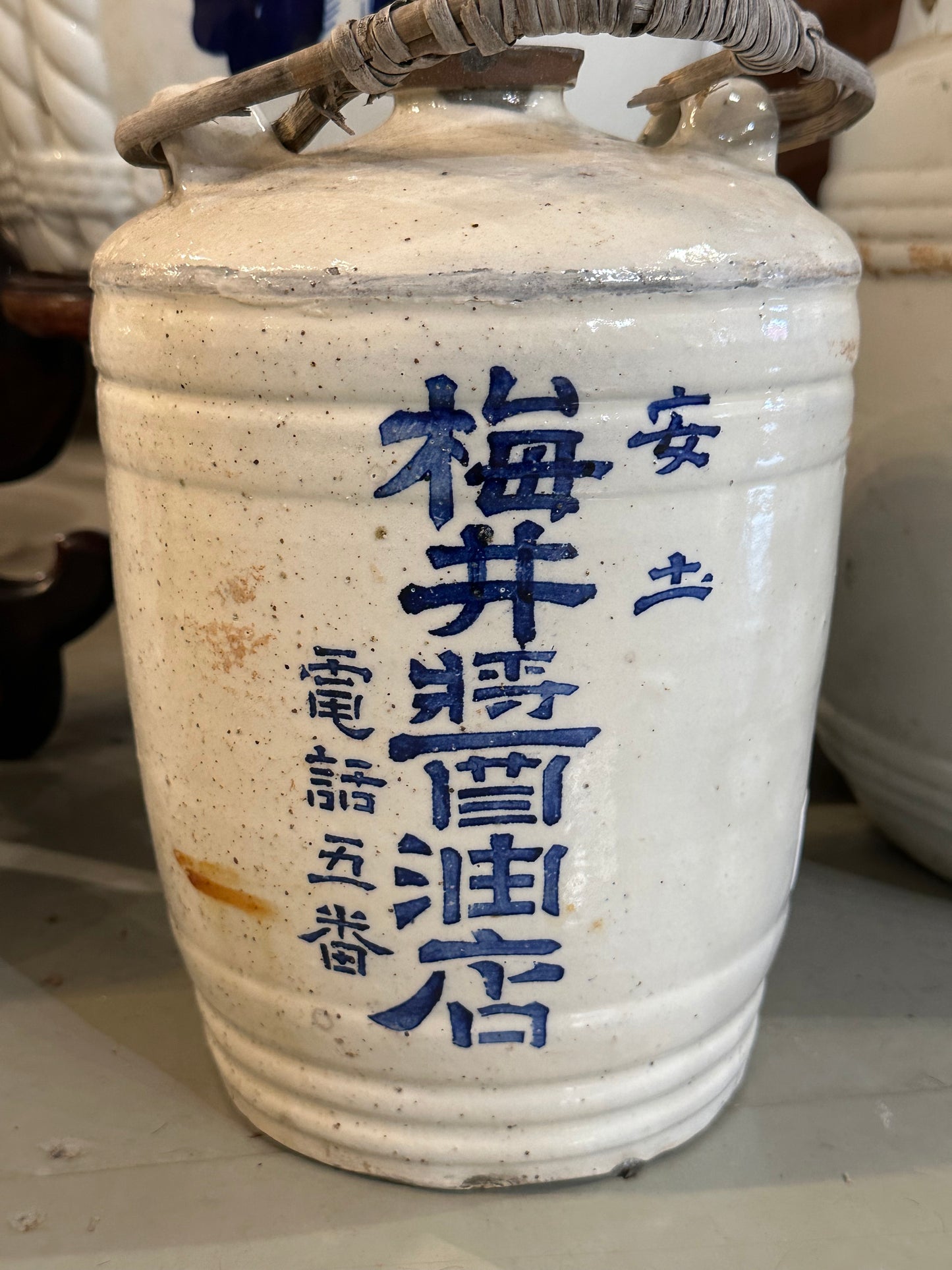 Antique Japanese (c 1910) Hand Painted Sake Tokkuri Jug Blue & White 11"