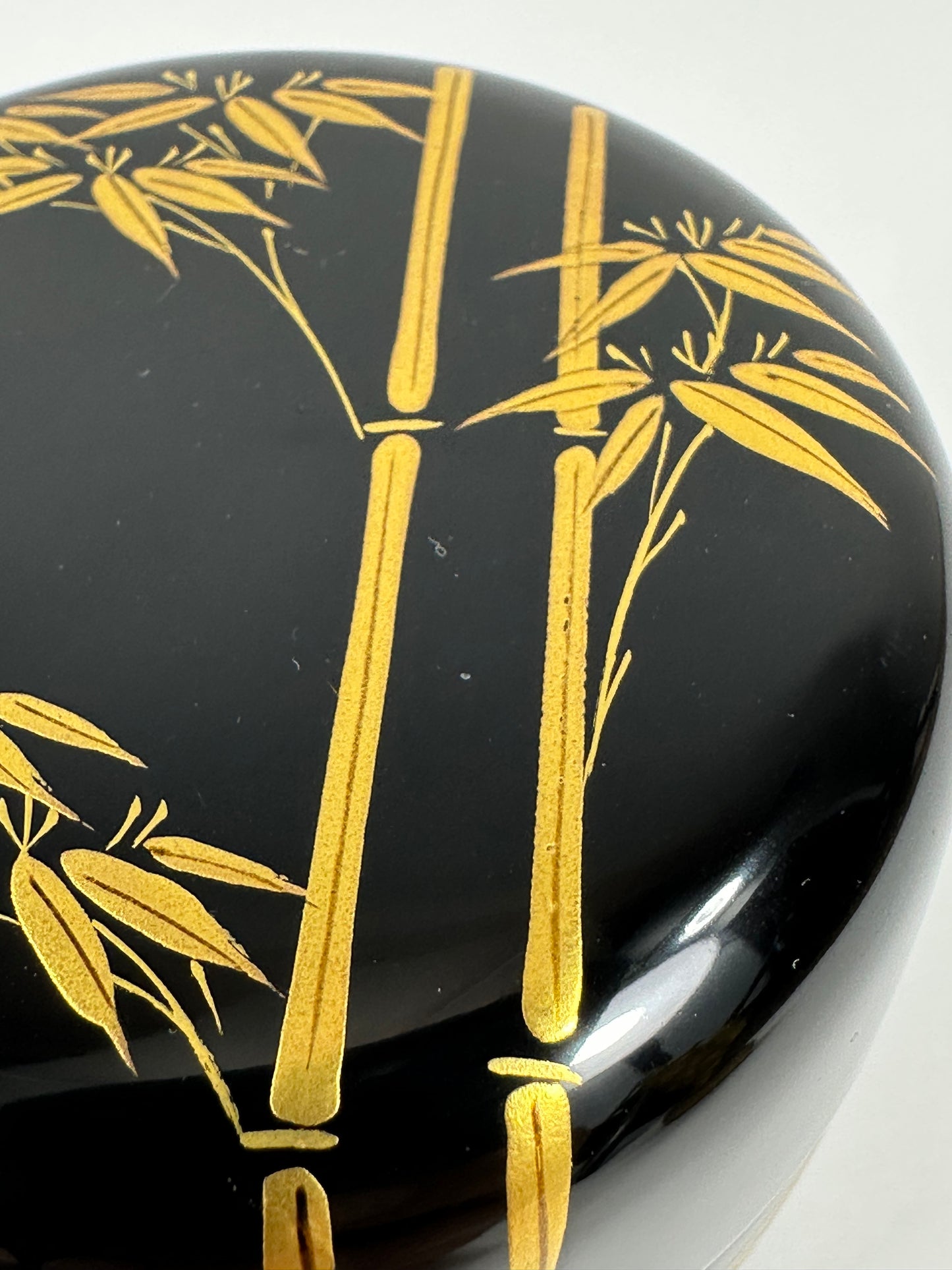 Vintage Japanese Tea Ceremony Natsume Black Lacquer Gold Bamboo Maki-e 3"