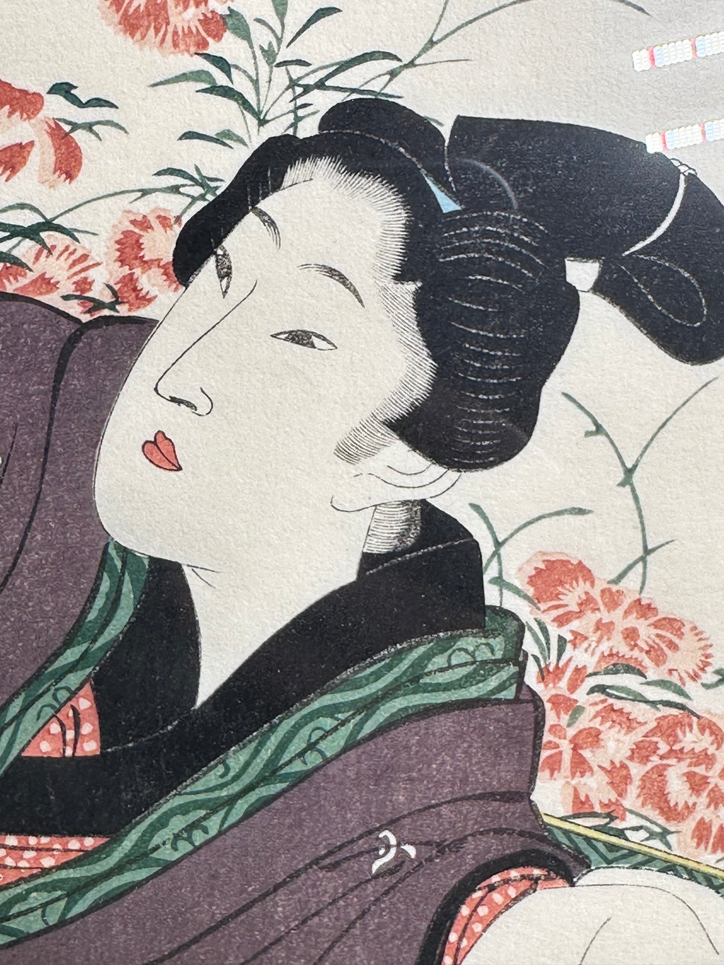 Japanese Woodblock Reproduction Print by Eisen "Maegami and a Girl" 20x16
