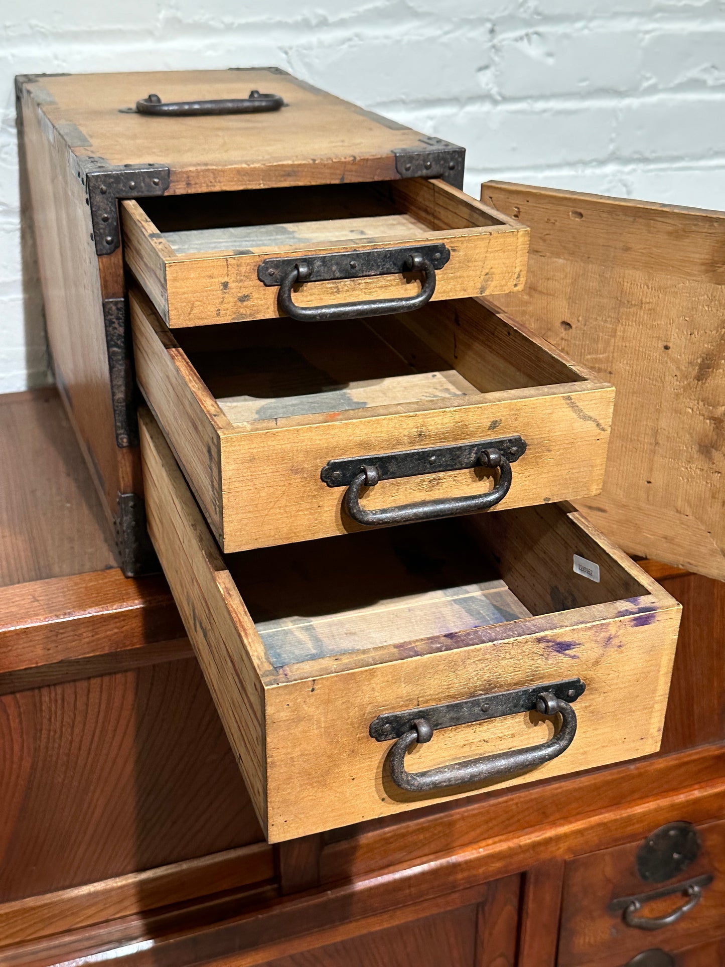 Antique Japanese Late Edo Era 3 Drawer Funadansu Sugi & Iron 16.5"