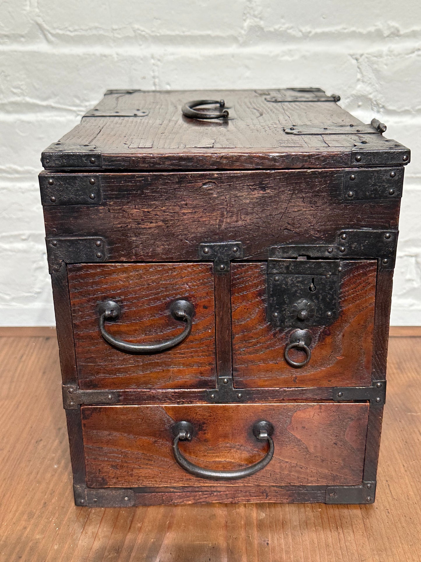 Antique Japanese Meiji Era 1880's Suzuribako Calligraphy Tansu Chestnut 3 Drawer 13"