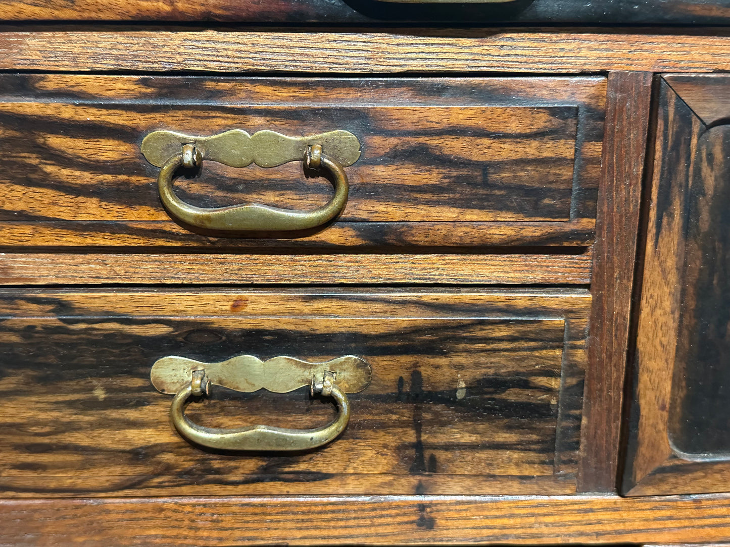Antique Japanese 4 Drawer Kyodai Vanity Tansu Persimmon Wood 14" Haribako