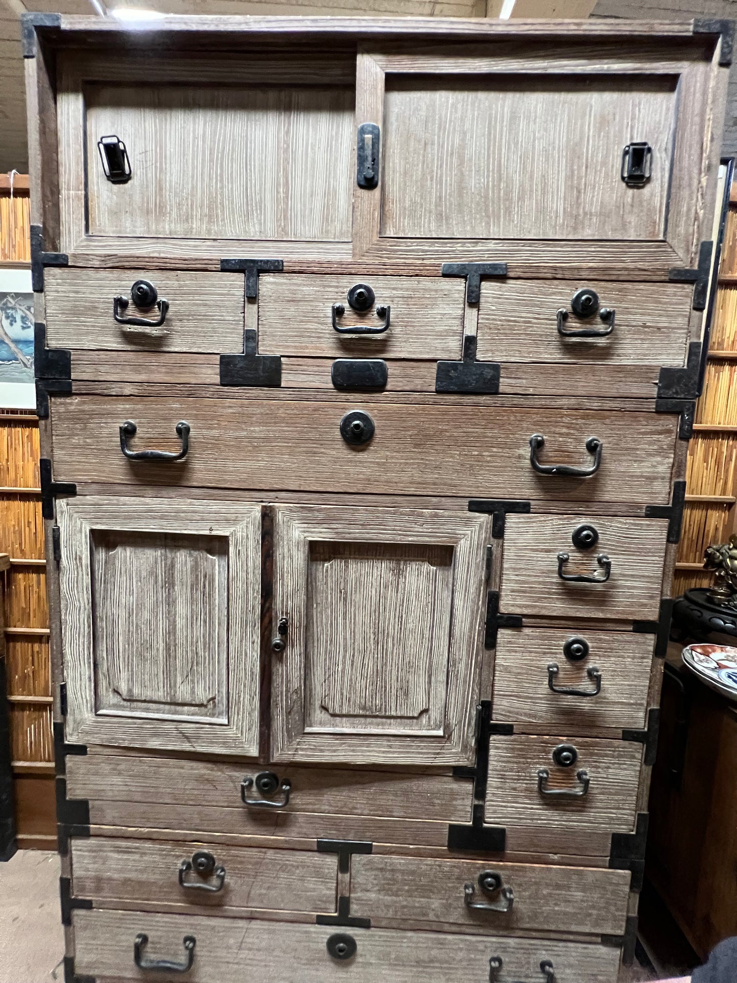 Antique Japanese Clothing Chest Taisho Era Ishodansu Kiri Paulownia 64"