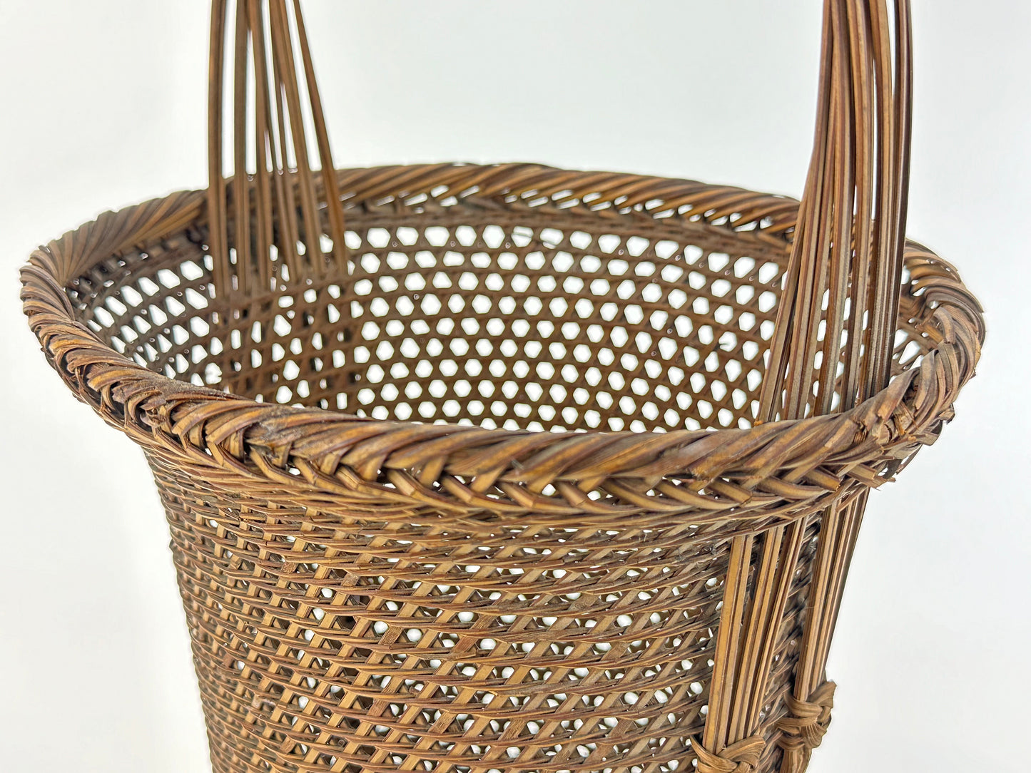 Antique Japanese Taisho Era c1920's Signed Bamboo Kago Ikebana Basket 16"