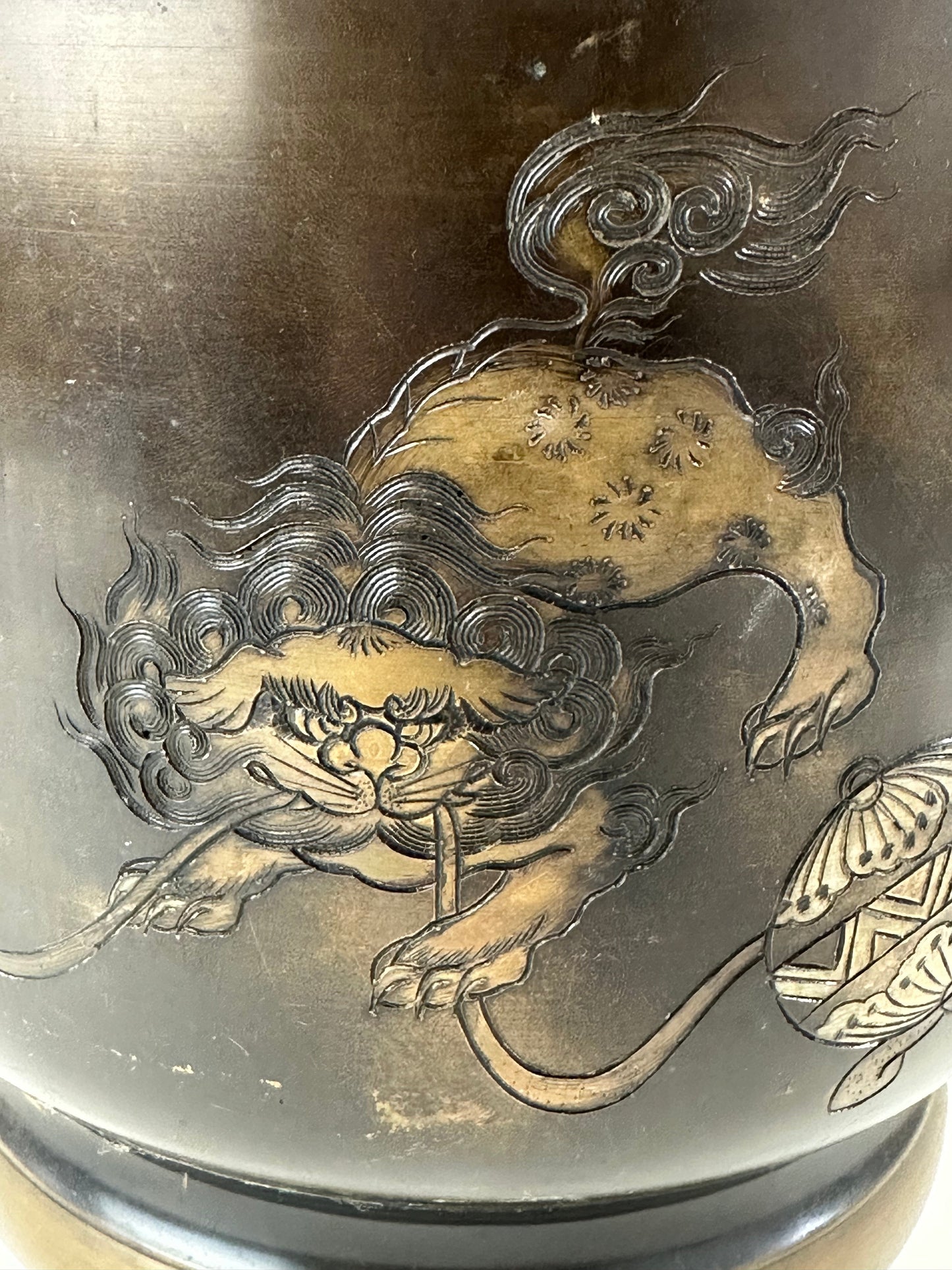 Antique Japanese Meiji Era Bronze Hibachi Brazier Shi-Shi Fu Dogs 10"