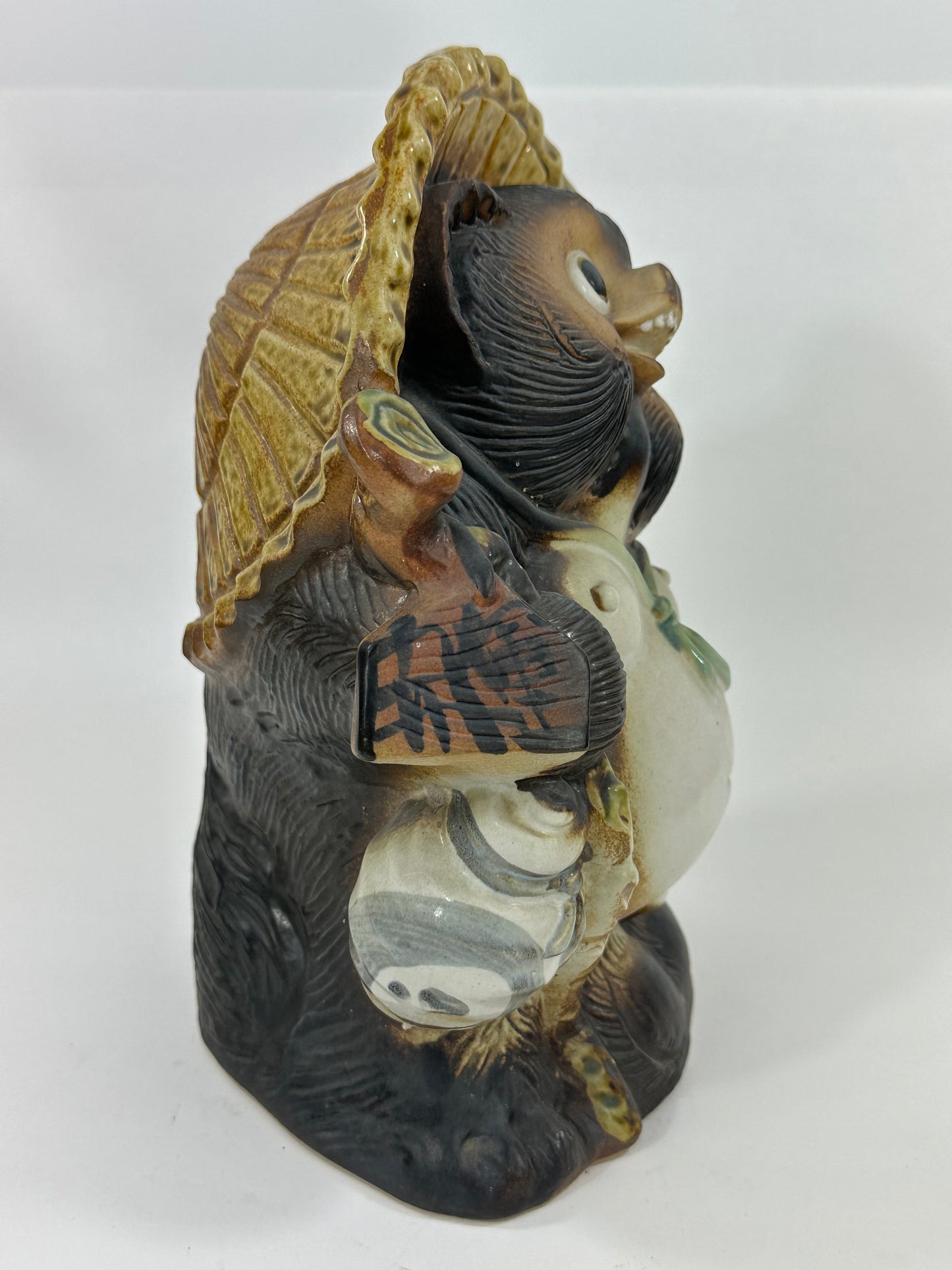 Vintage Japanese Tanuki "Raccoon-dog" Ceramic Statue 10”