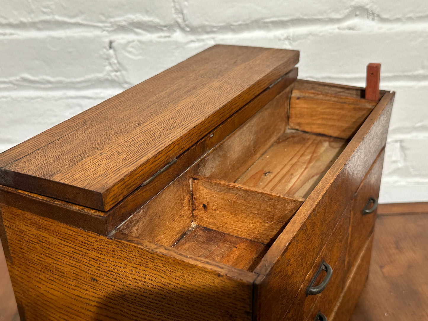 Antique Japanese Meiji Era c 1920's Mulberry Wood Haribako Sewing Tansu 11.5"