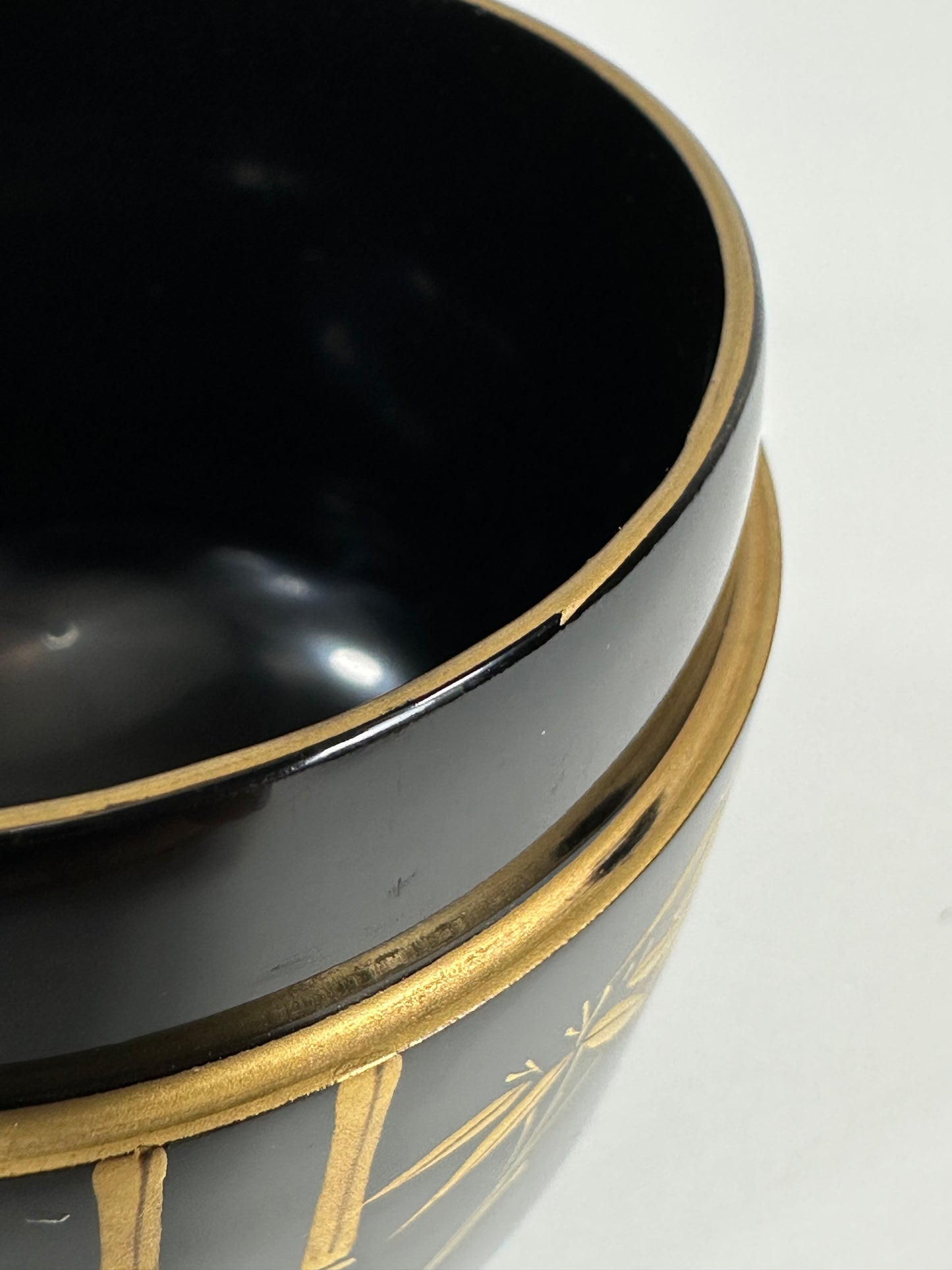 Vintage Japanese Tea Ceremony Natsume Black Lacquer Gold Bamboo Maki-e 3"
