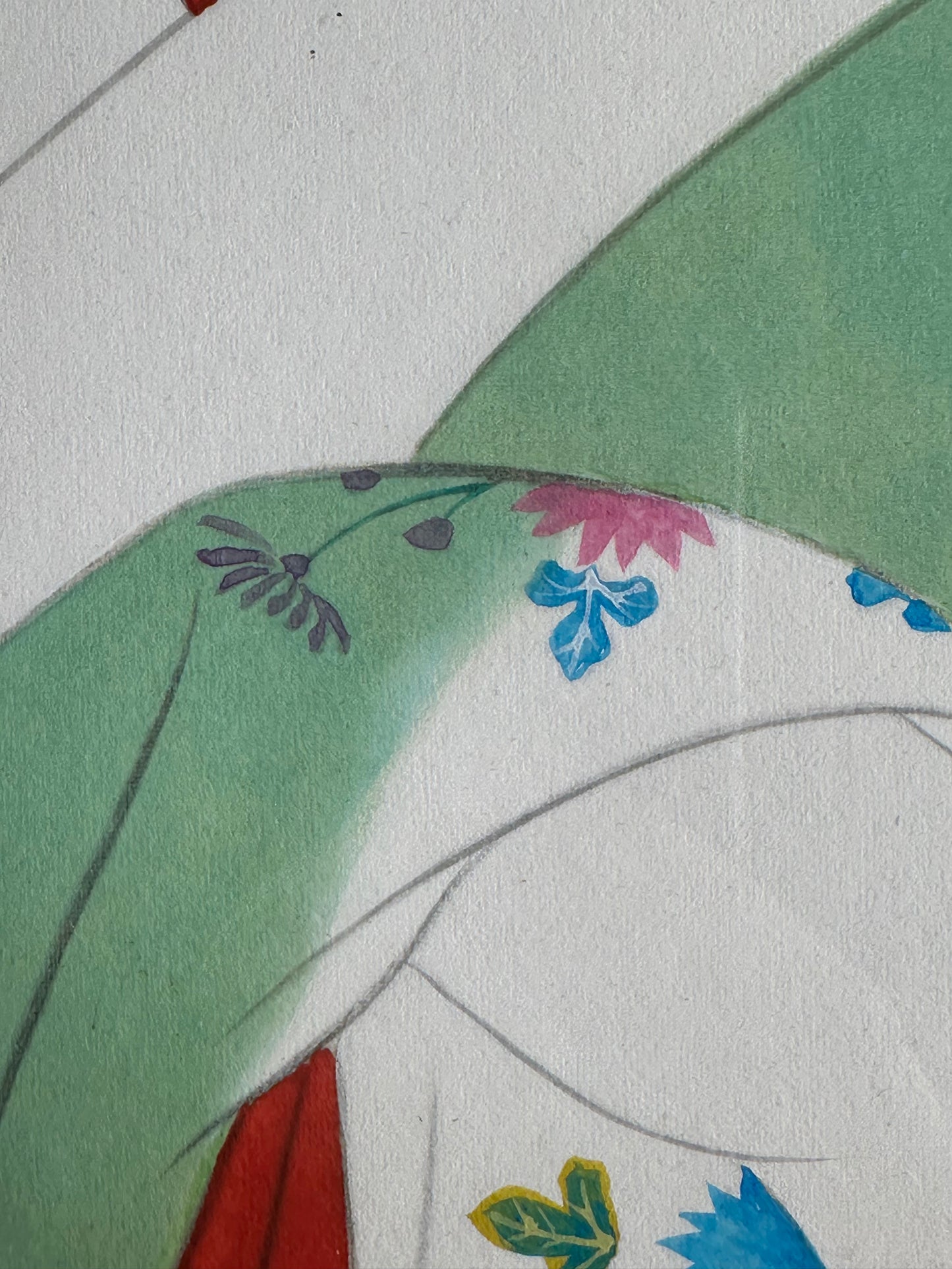 Elegant Portrait of a Geisha in Green Kimono Shin-hanga Style 14"H