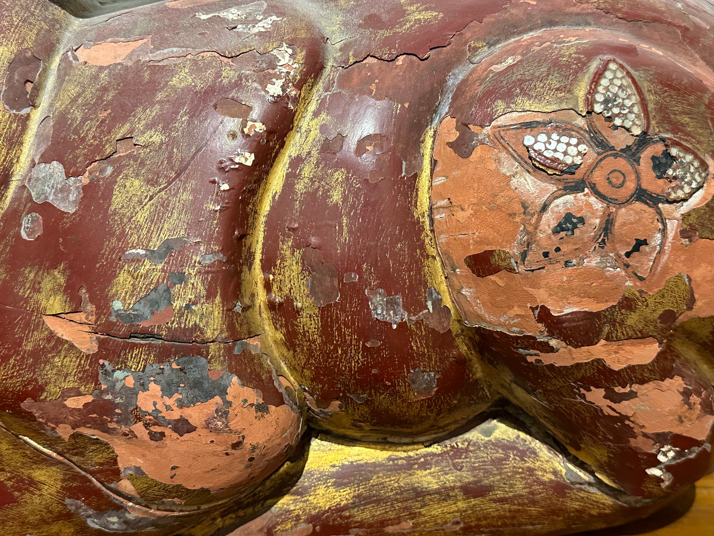 Antique Chinese Red Lacquer Had Carved Rabbit 22"L