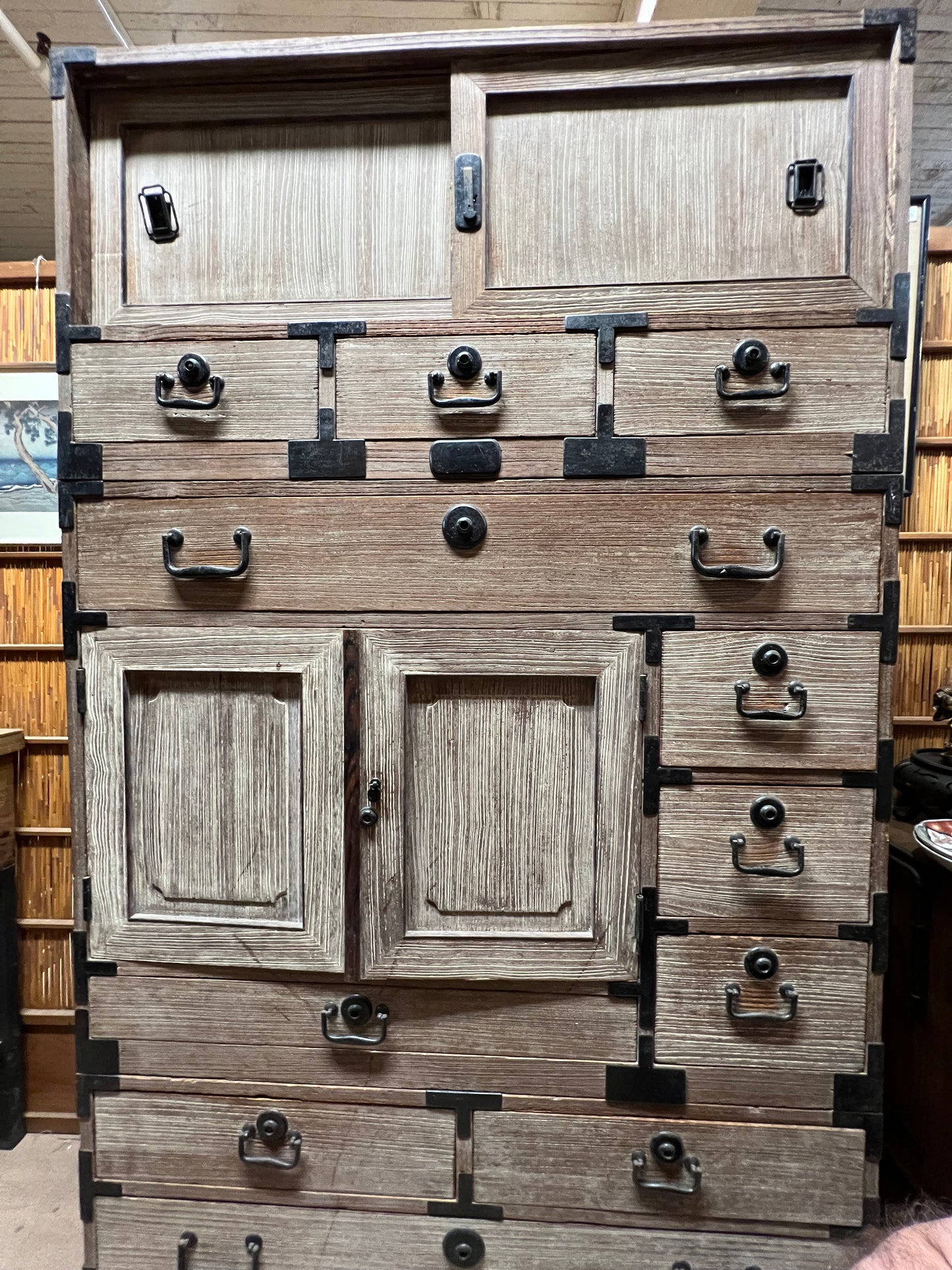 Antique Japanese Clothing Chest Taisho Era Ishodansu Kiri Paulownia 64"