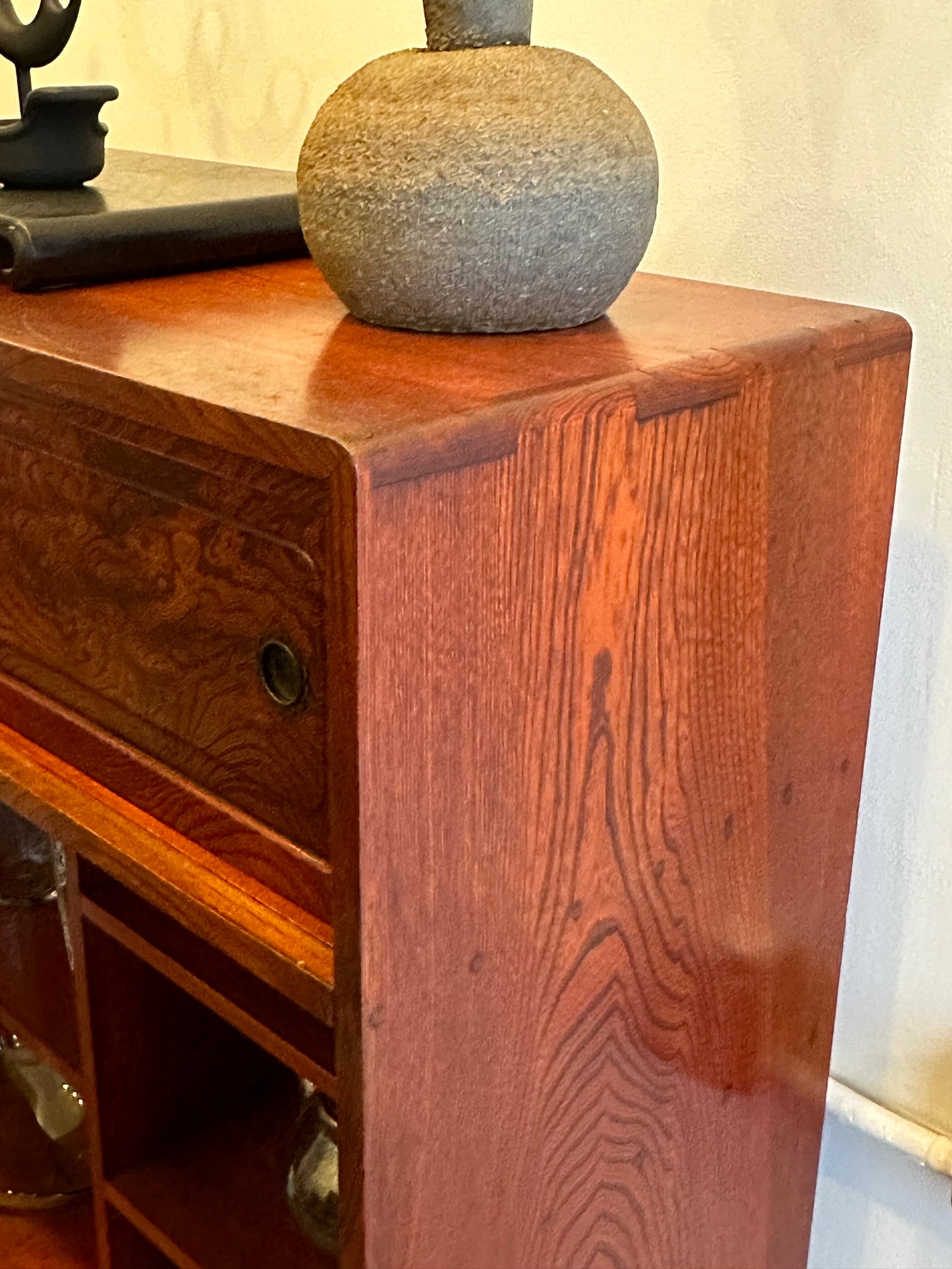 Antique Japanese Display Tansu Taisho Era Keyaki Elm Persimmon Stain Chest 32"W