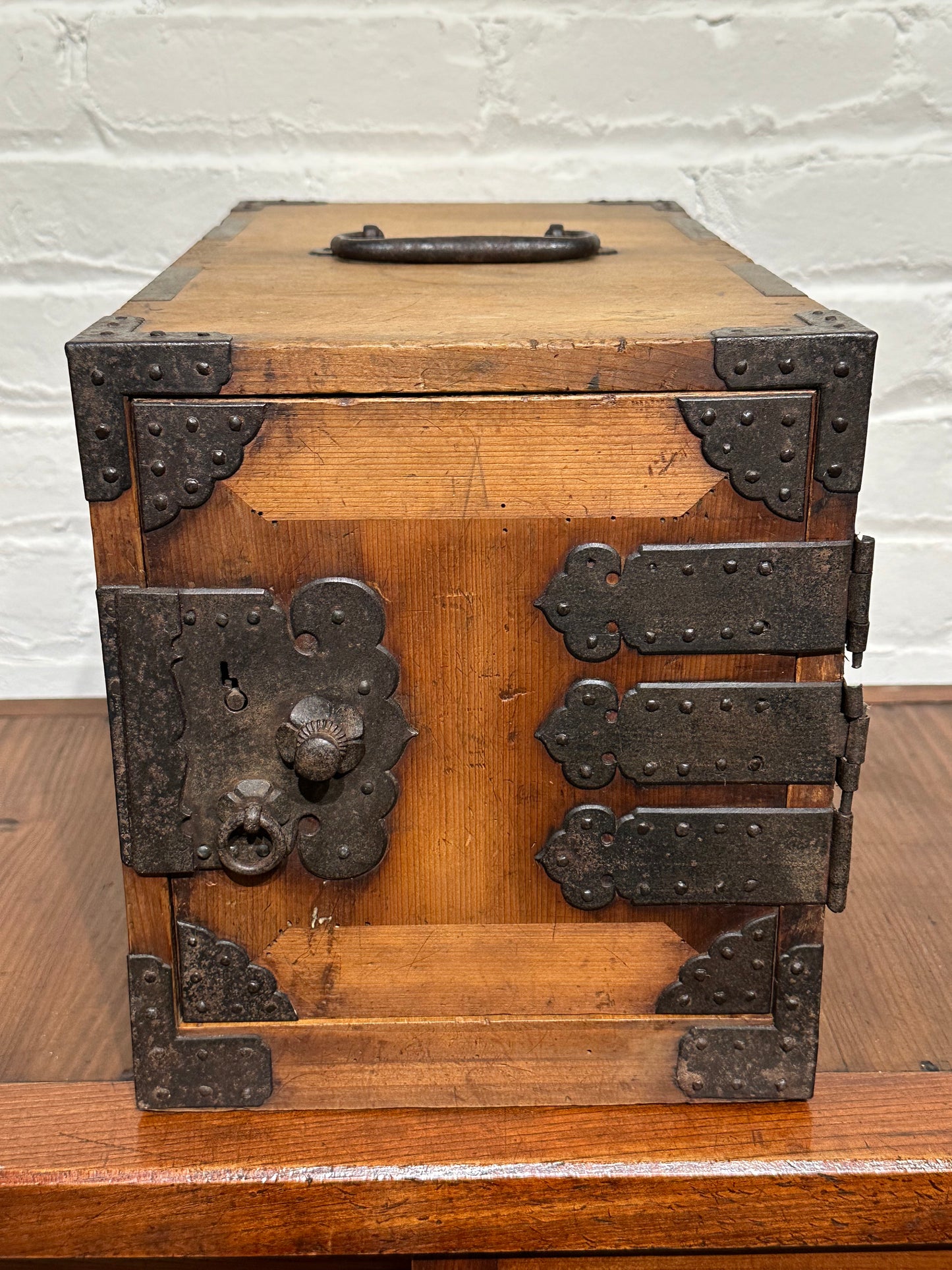 Antique Japanese Late Edo Era 3 Drawer Funadansu Sugi & Iron 16.5"