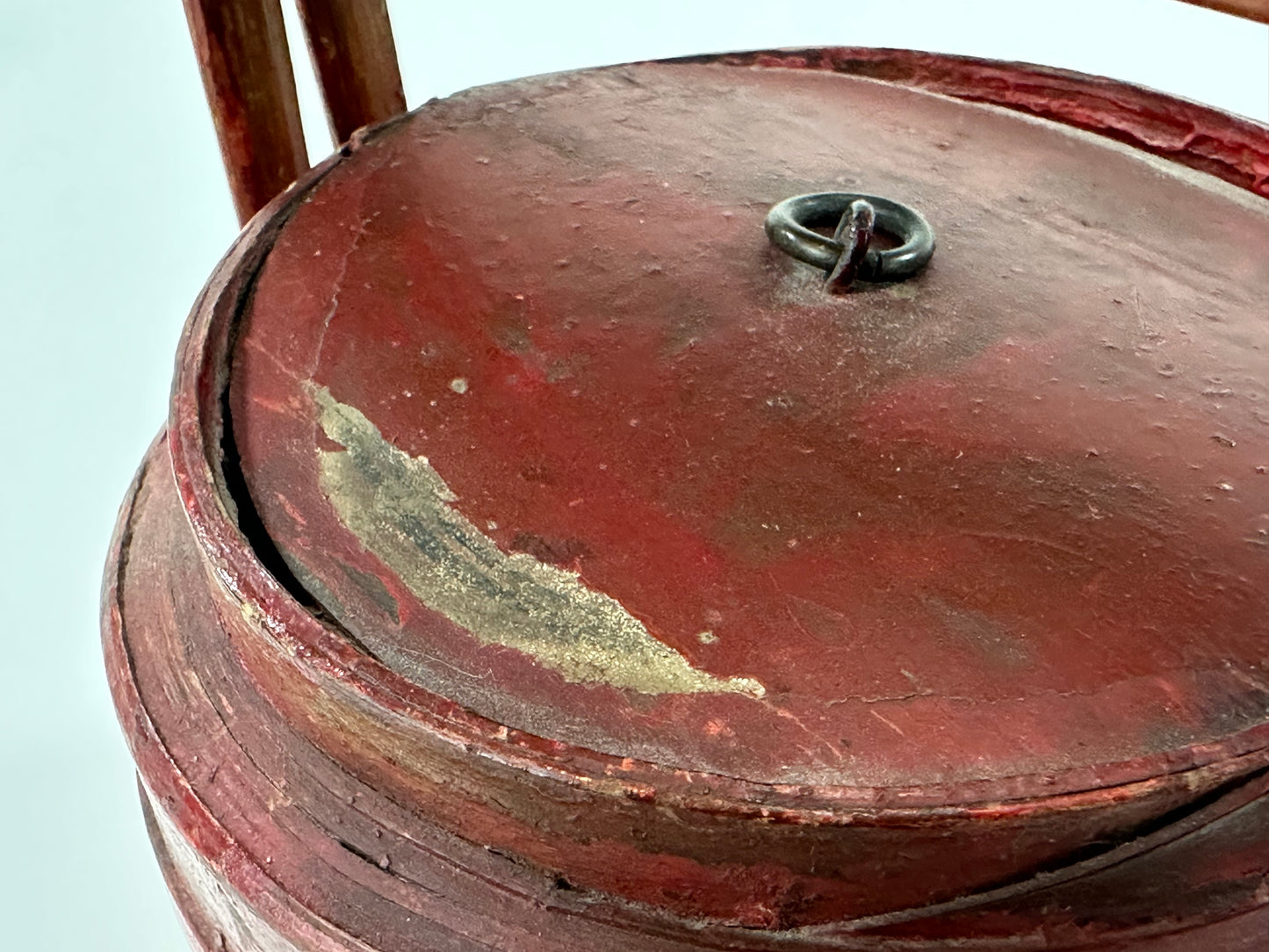 Vintage Chinese Miniature Wedding Lacquer Rattan Basket/Box 6"