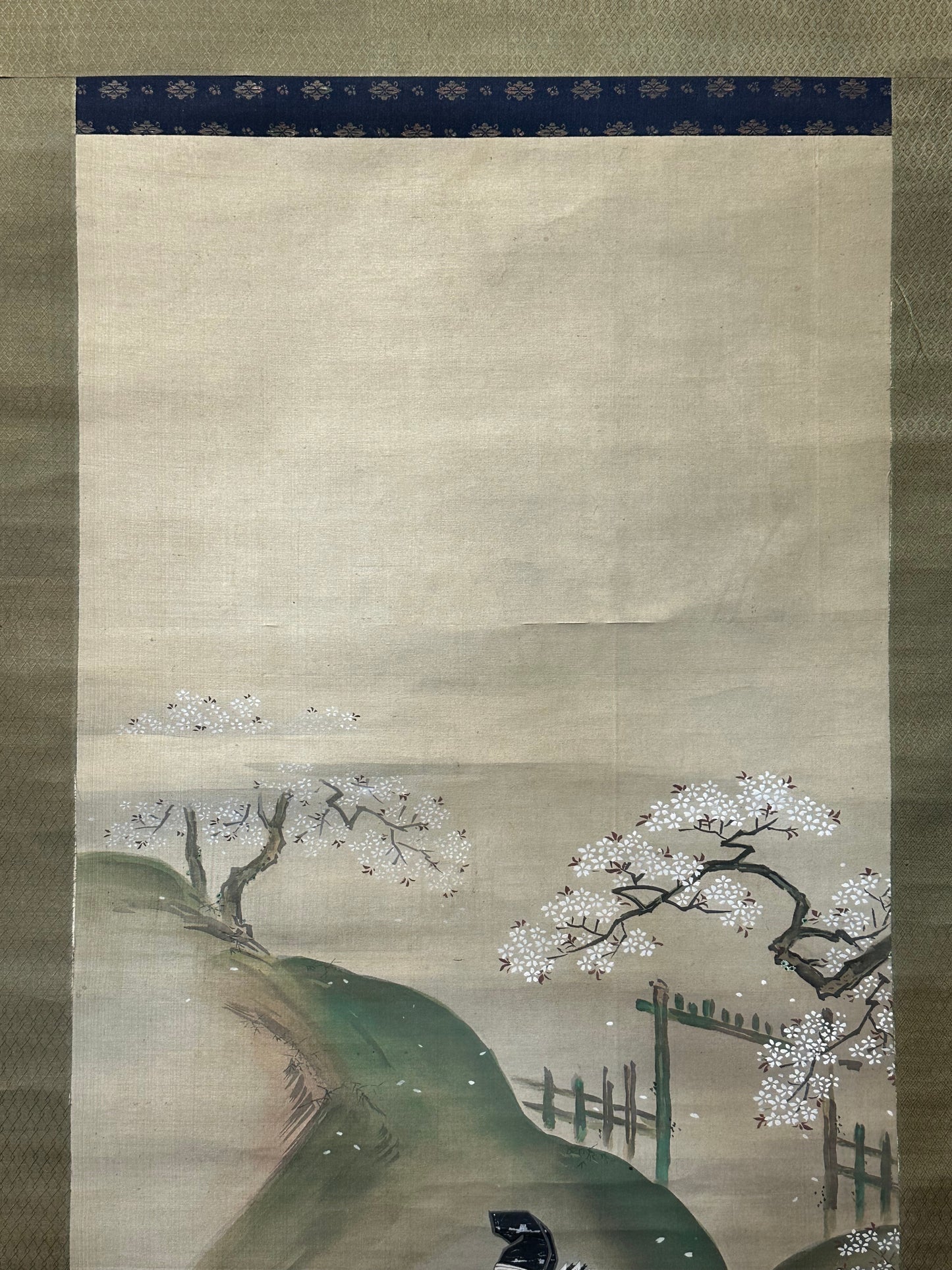 Japanese Antique Scroll Kakejiku Hand Painted Samurai Archer Minamoto 73"
