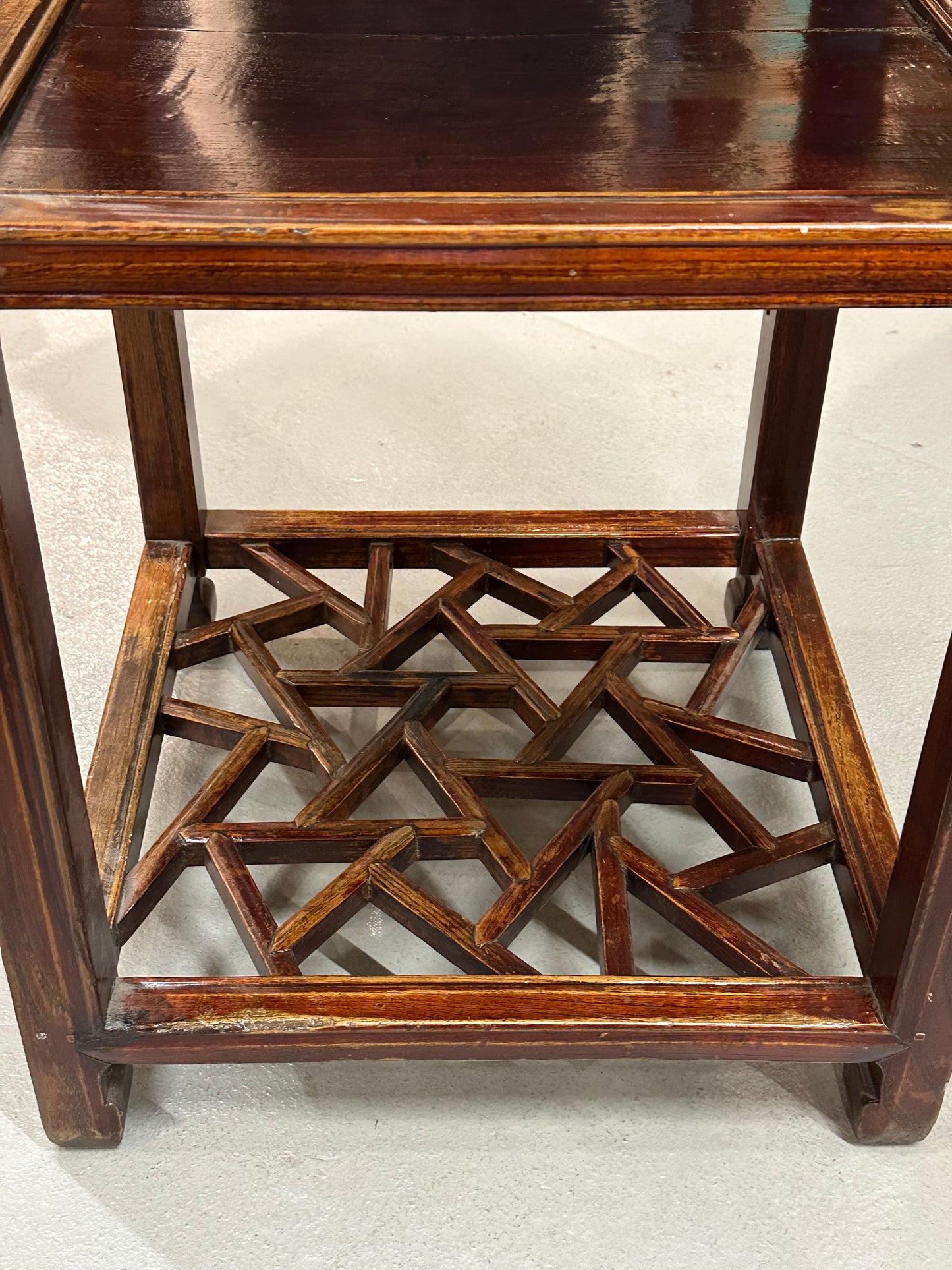 Antique Chinese Qing Dynasty 19thC Chow Table Cracked Ice Motif 18x18x31"
