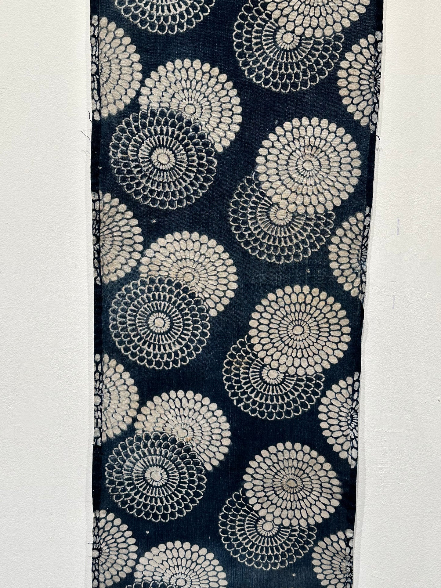 Antique Japanese 19th Century Textile - Katazome Indigo ~14"W Kiku