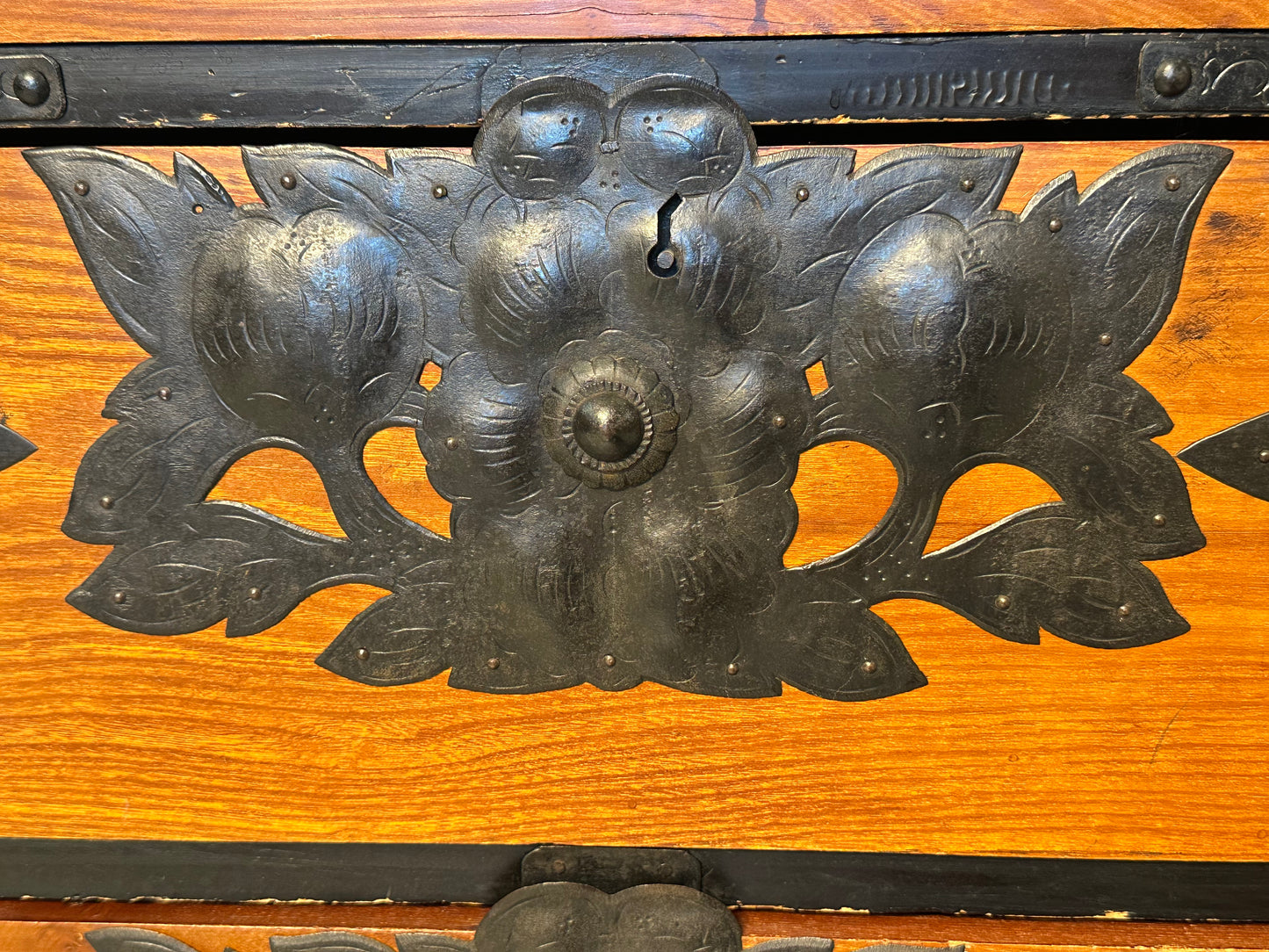 Antique Japanese Meiji Era c1880's Sendai Clothing Tansu Chest Peony 36"W