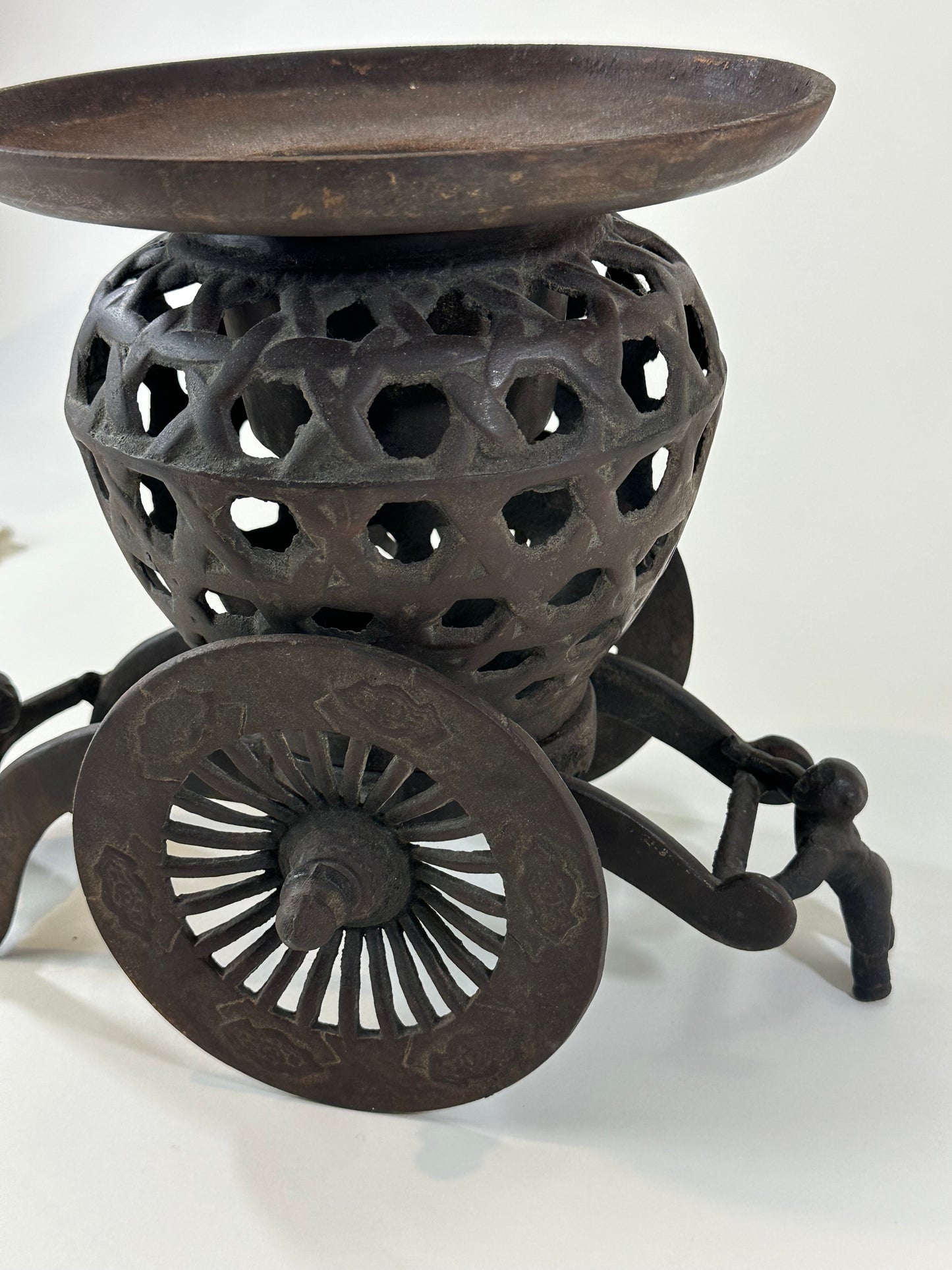 Japanese Usubata Cart Style Bronze Ikebana Flower Vase 12"