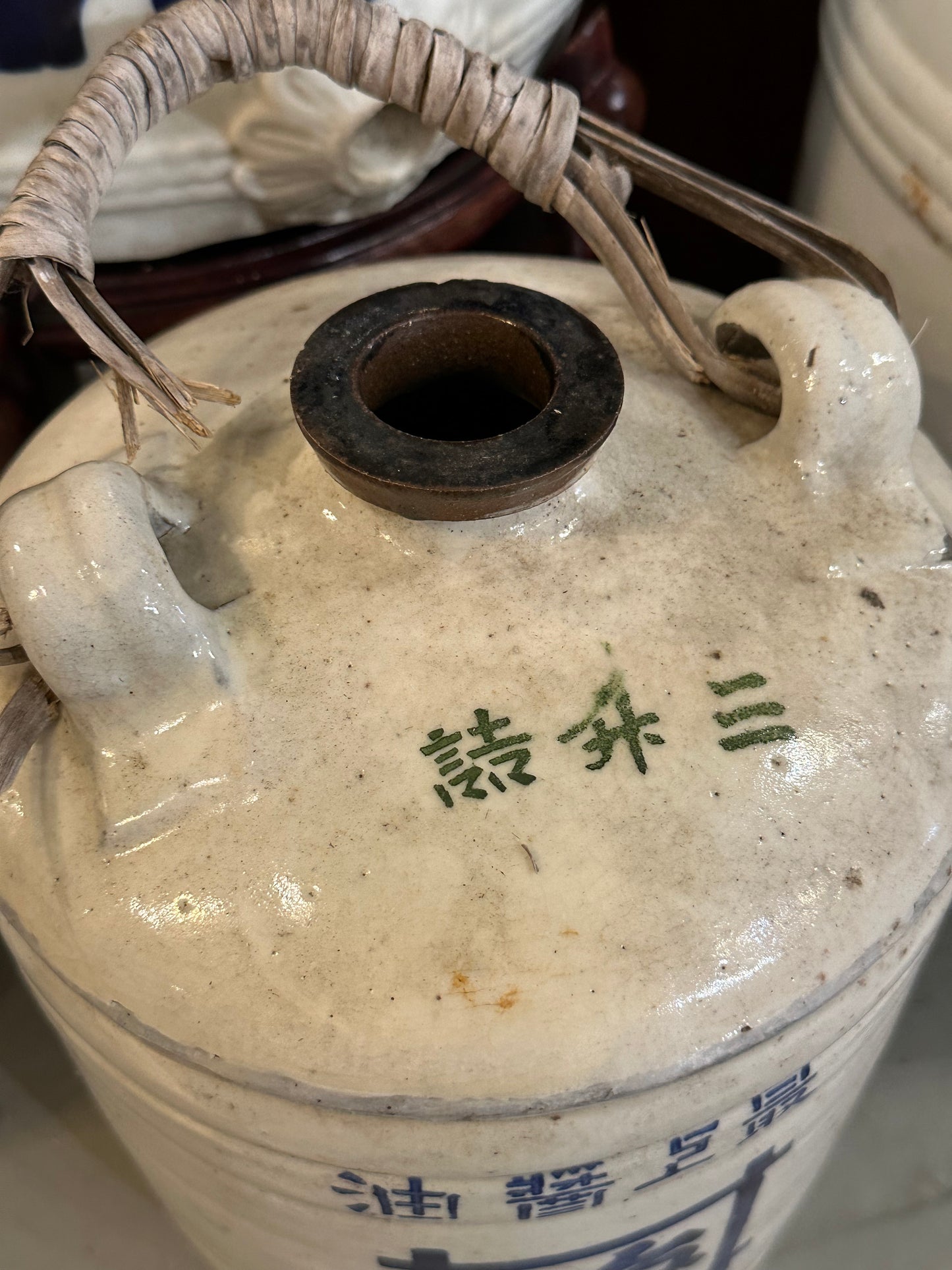 Antique Japanese (c 1910) Hand Painted Sake Tokkuri Jug Blue & White 11"
