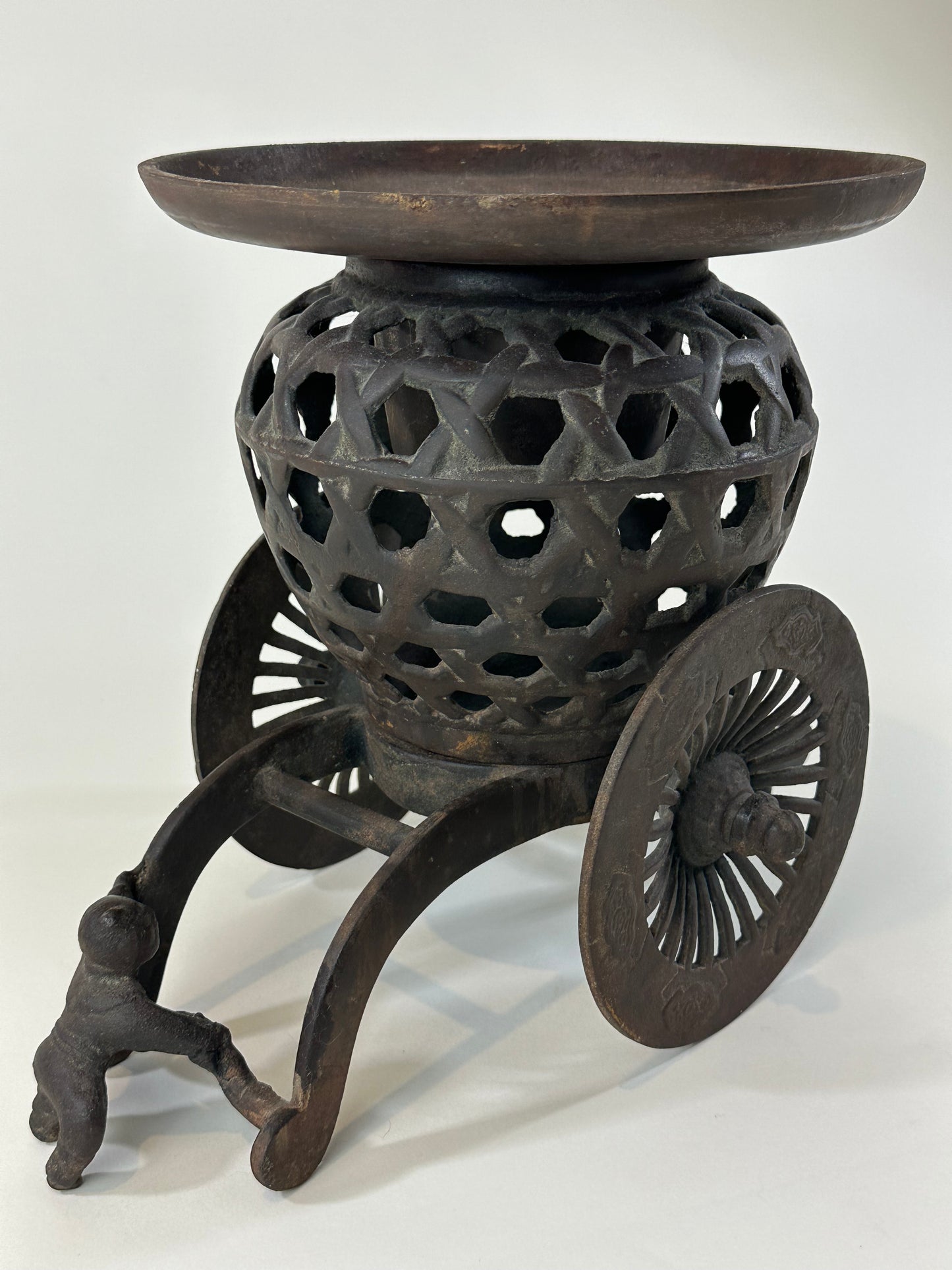 Japanese Usubata Cart Style Bronze Ikebana Flower Vase 12"