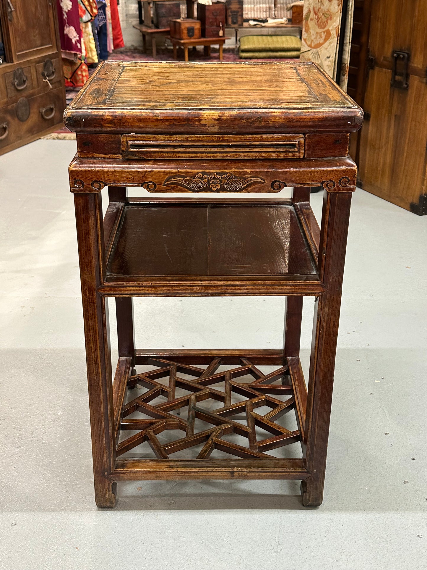 Antique Chinese Qing Dynasty 19thC Chow Table Cracked Ice Motif 18x18x31"