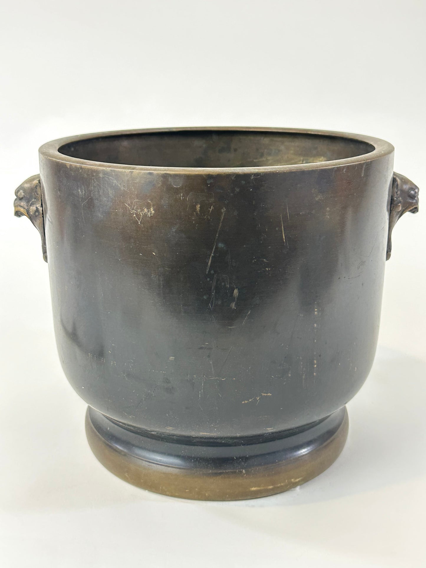 Antique Japanese Meiji Era Bronze Hibachi Brazier Shi-Shi Fu Dogs 10"