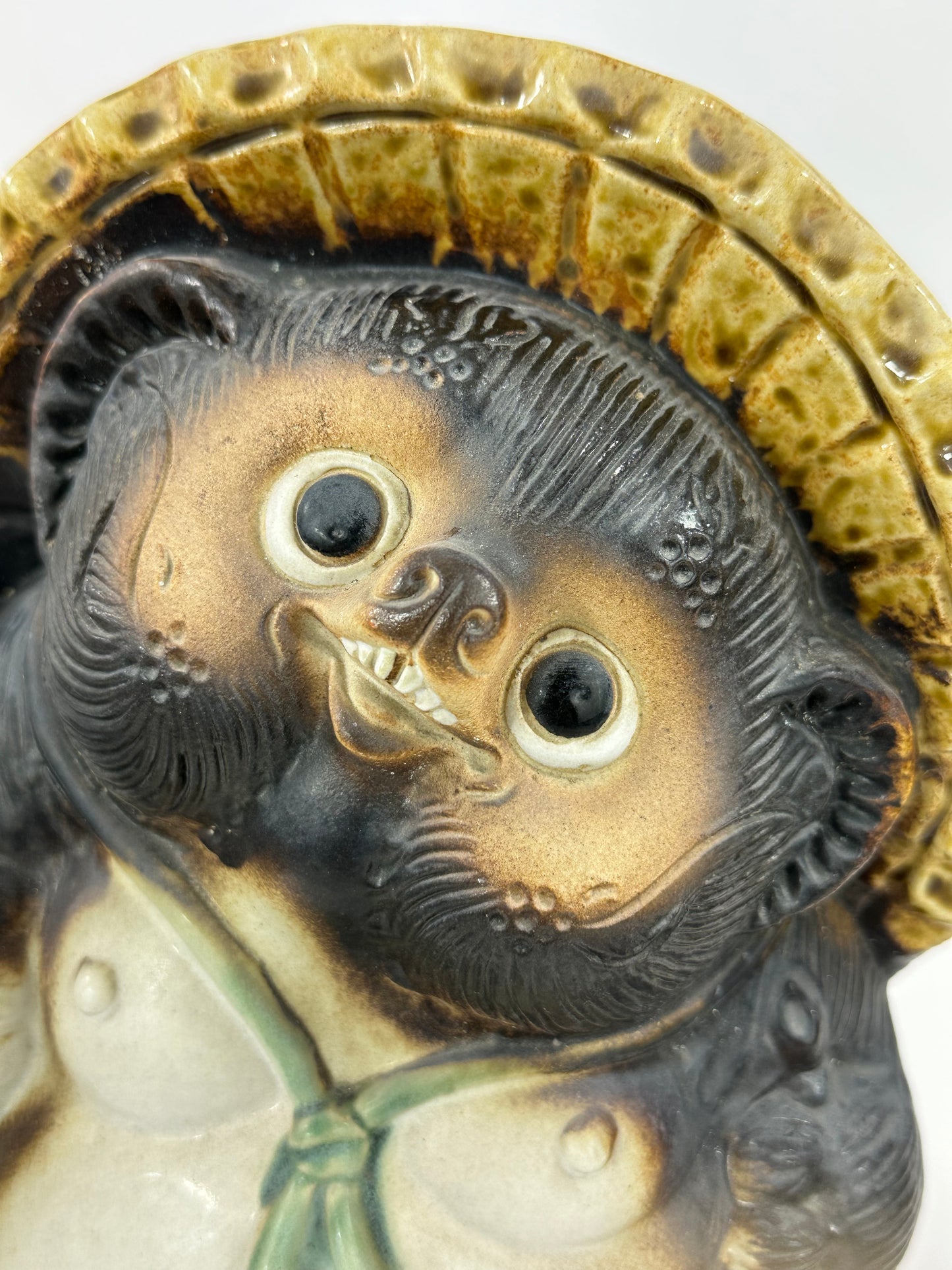 Vintage Japanese Tanuki "Raccoon-dog" Ceramic Statue 10”