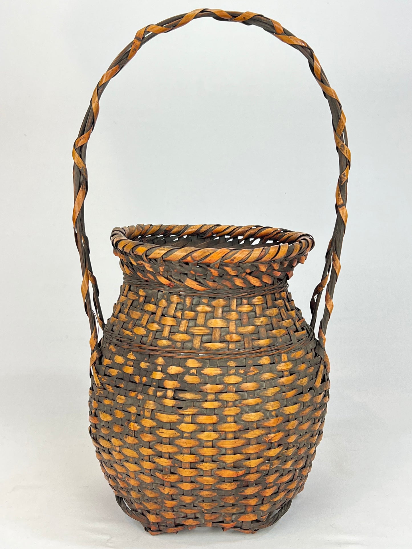 Antique Japanese Taisho Era c1920's Bamboo Kago Ikebana Basket 17"H