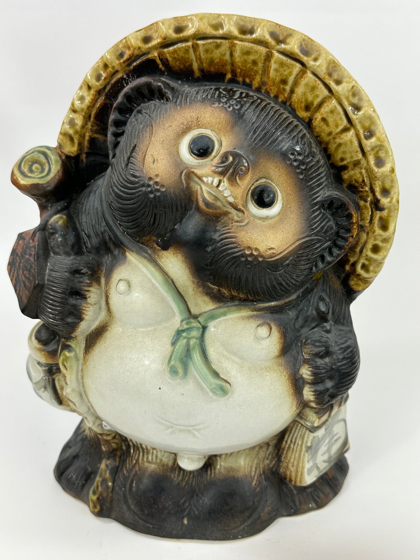 Vintage Japanese Tanuki "Raccoon-dog" Ceramic Statue 10”
