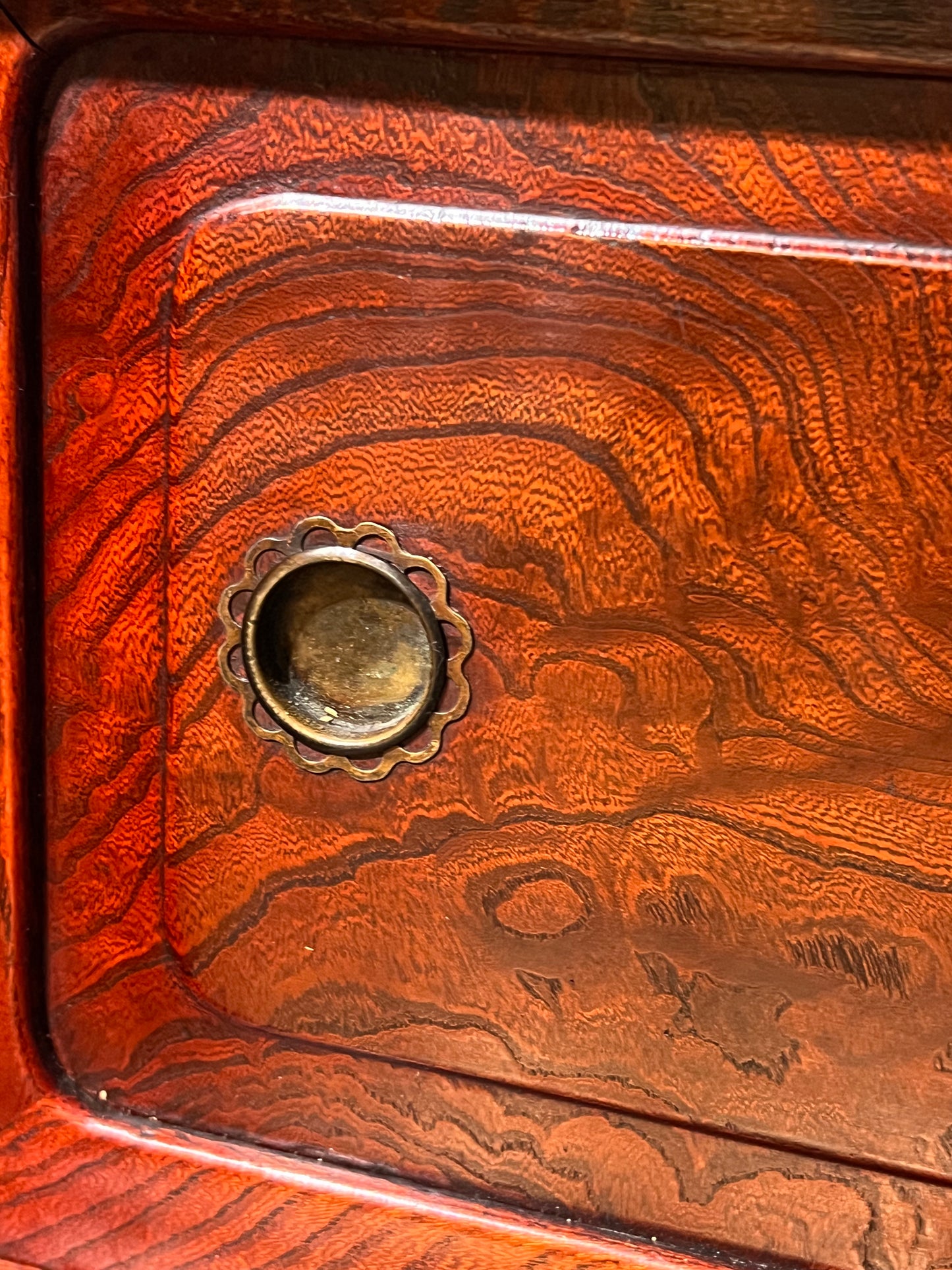 Antique Japanese Display Tansu Taisho Era Keyaki Elm Persimmon Stain Chest 32"W