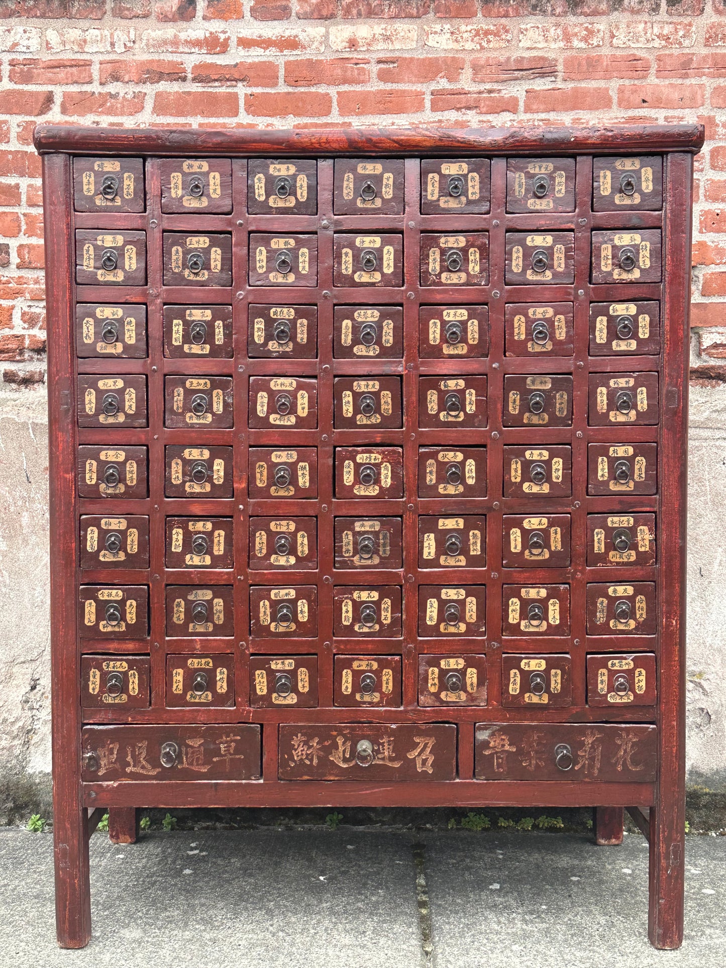 Antique Chinese Qing Dynasty 59-Drawer Apothecary Chest Herb Cabinet 58"H