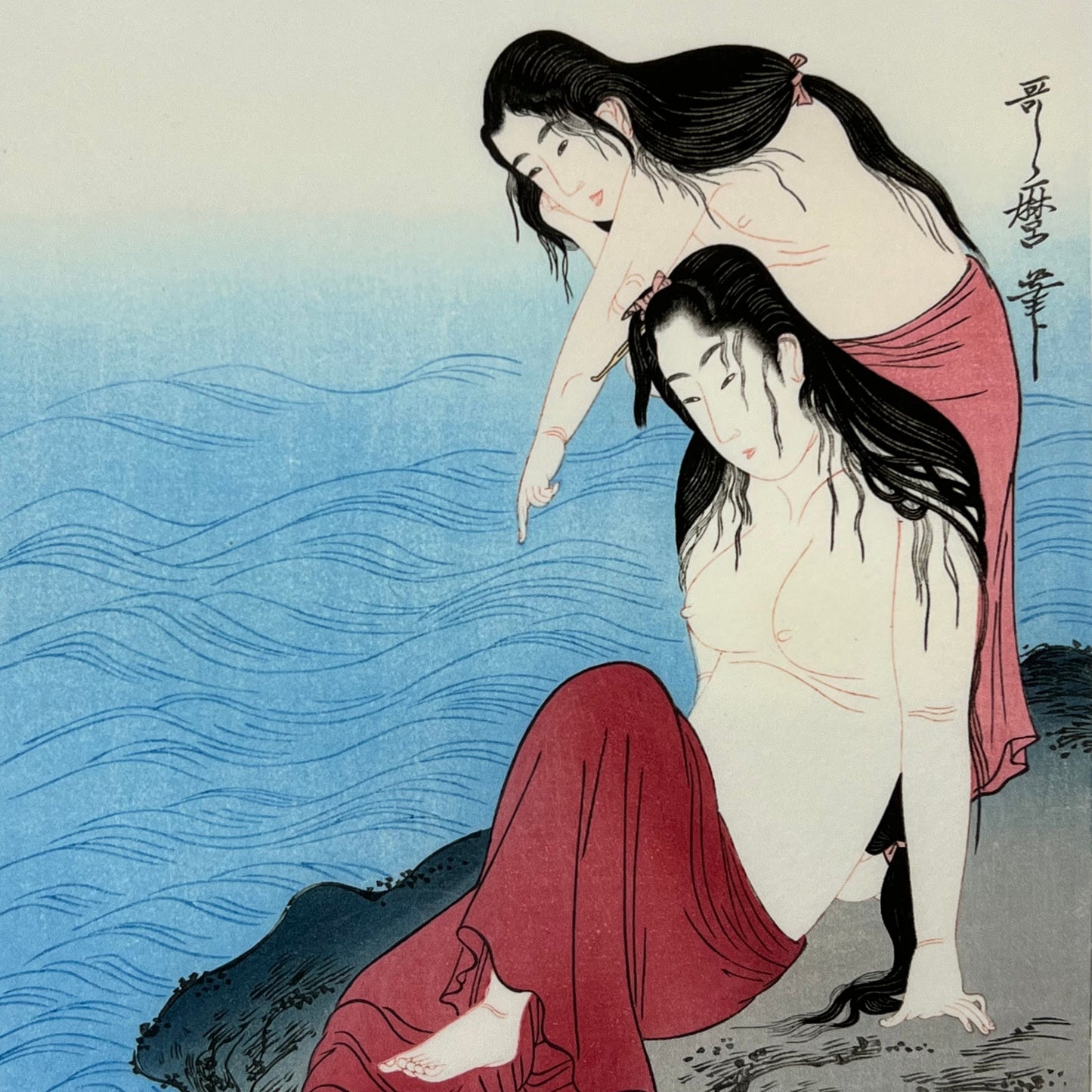 Utamaro Giclee Woodblock Triptych Print Set of 3 "Abalone Divers" 7"x10"
