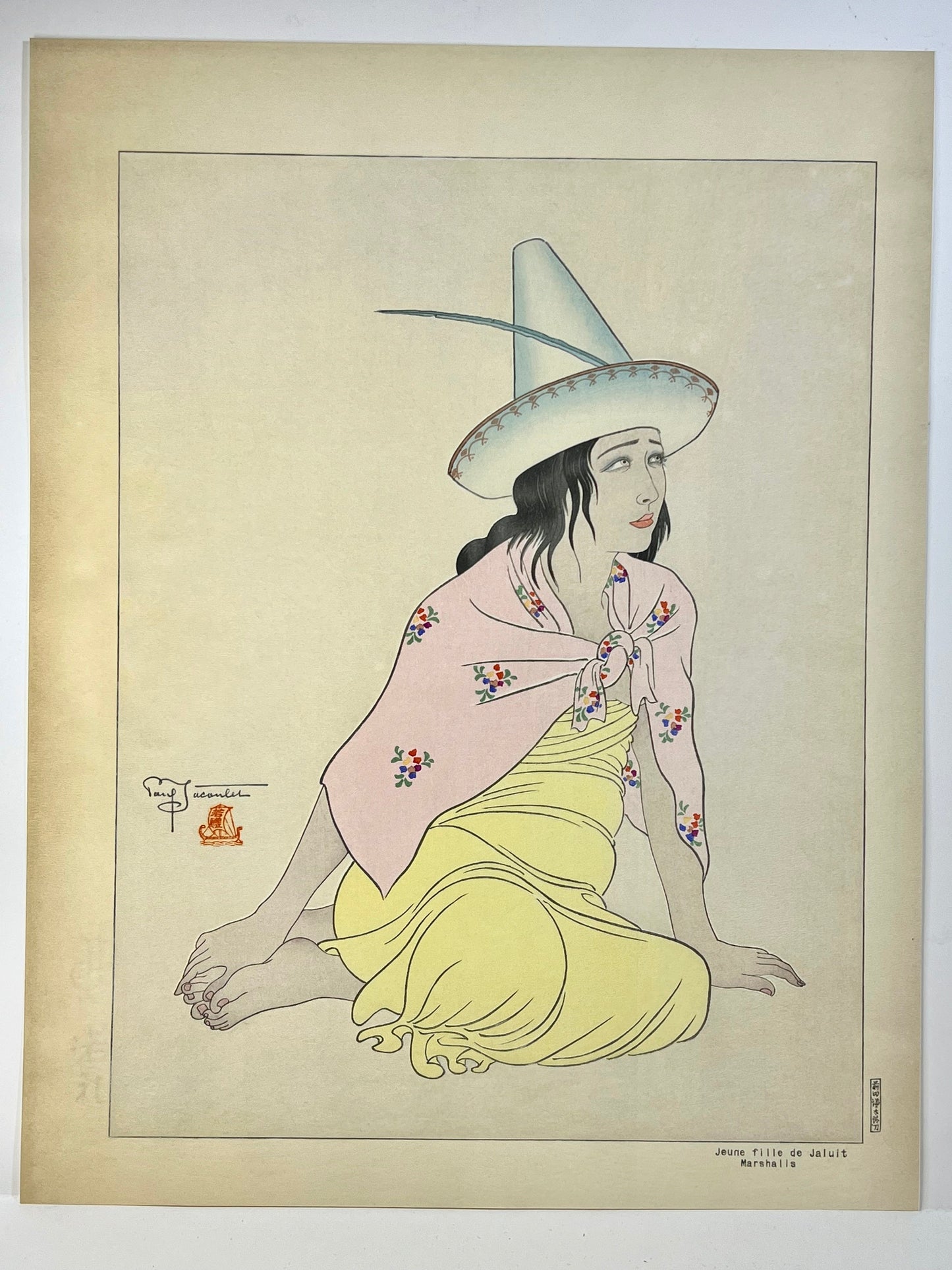 Rare 1st Ed Original Paul Jacoulet Woodblock Print 1939 "Young Girl of Jaluit"