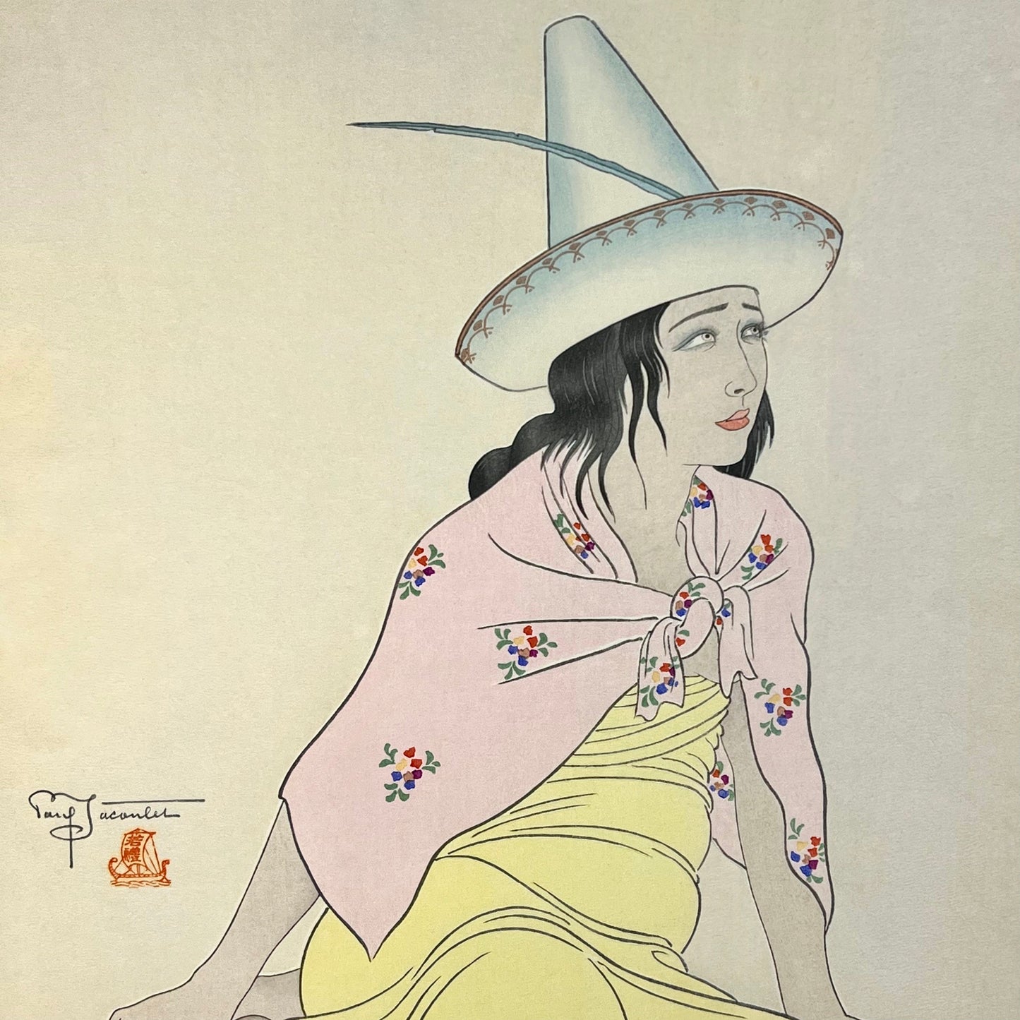 Rare 1st Ed Original Paul Jacoulet Woodblock Print 1939 "Young Girl of Jaluit"
