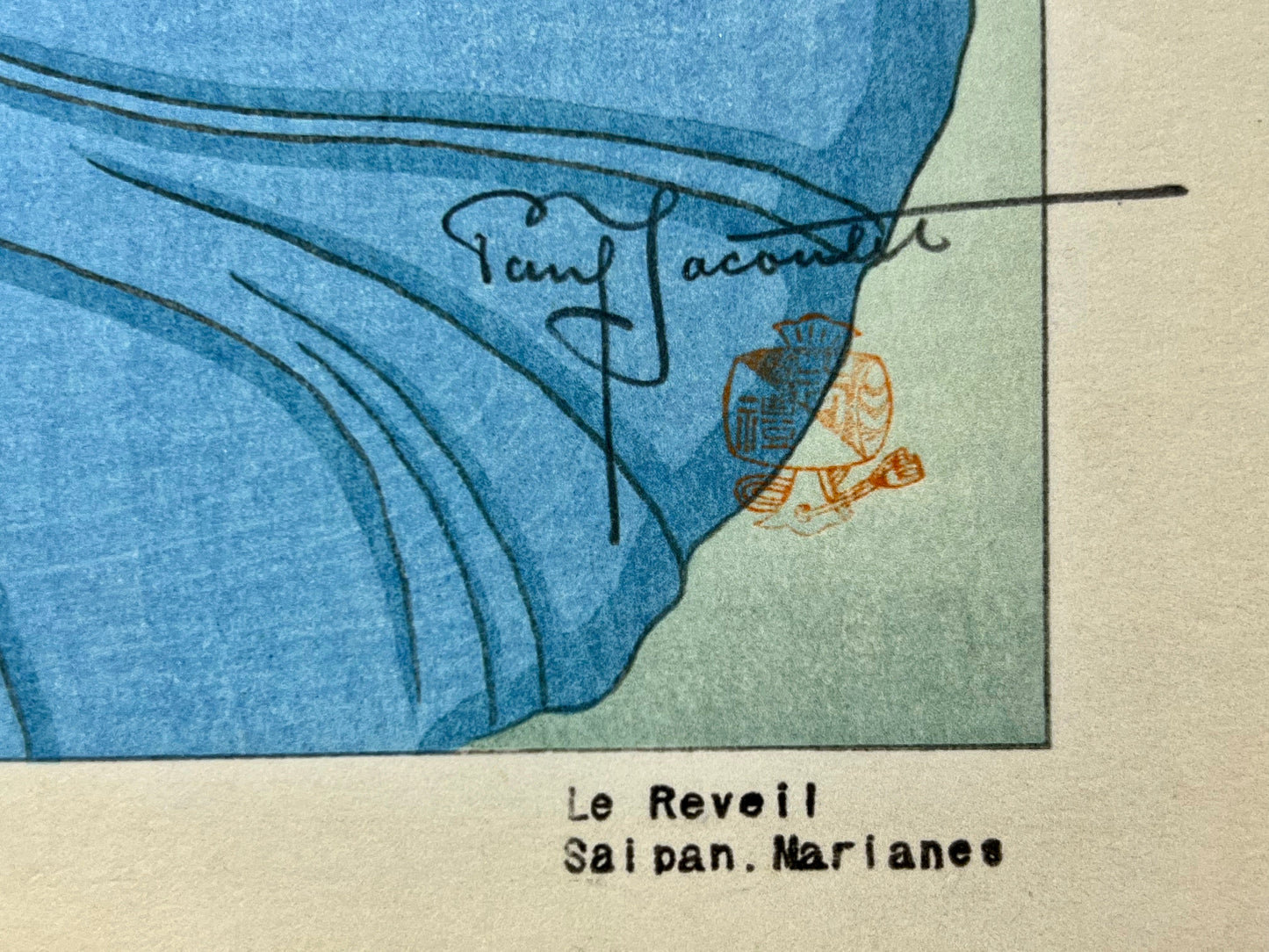 Rare 1st Ed Original Paul Jacoulet Woodblock Print "Le Reveil" Saipan