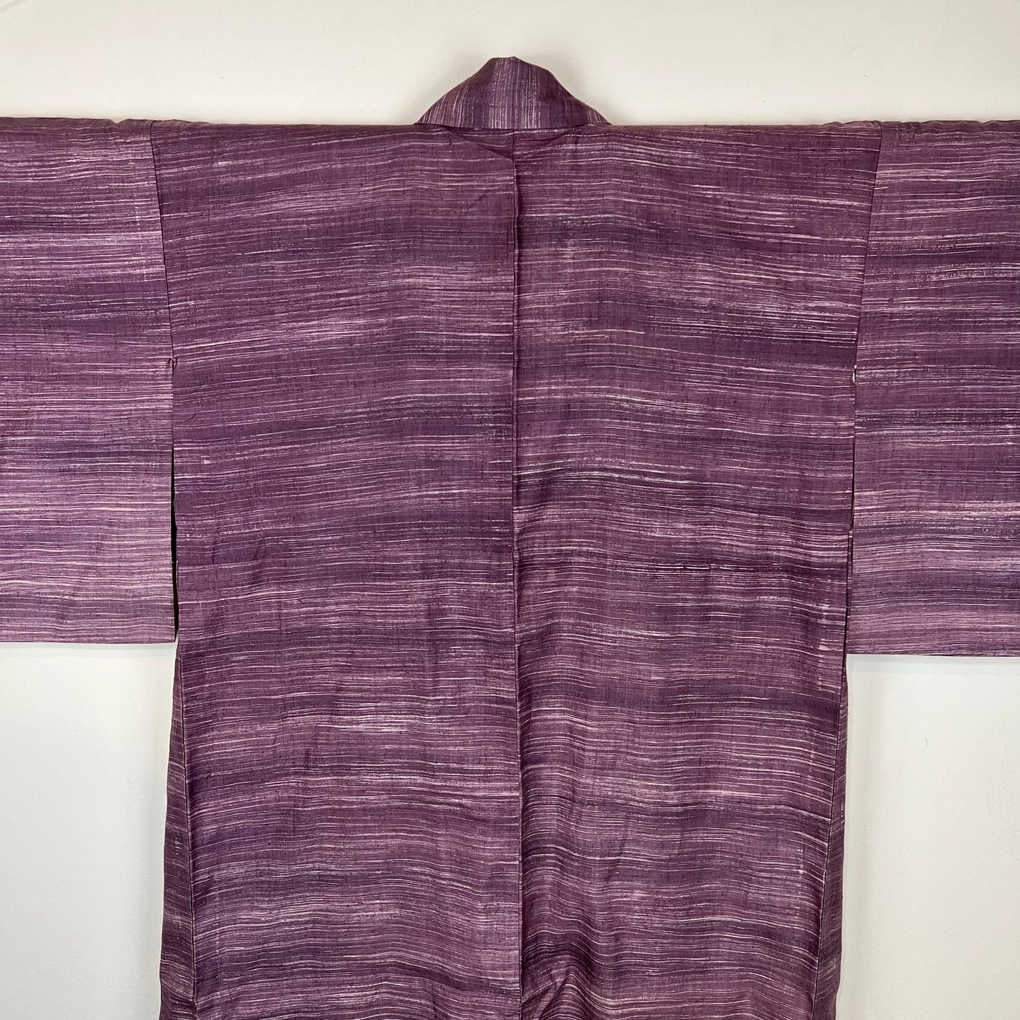 Vintage Japanese Silk Kimono Striated Plum Purple 63"L