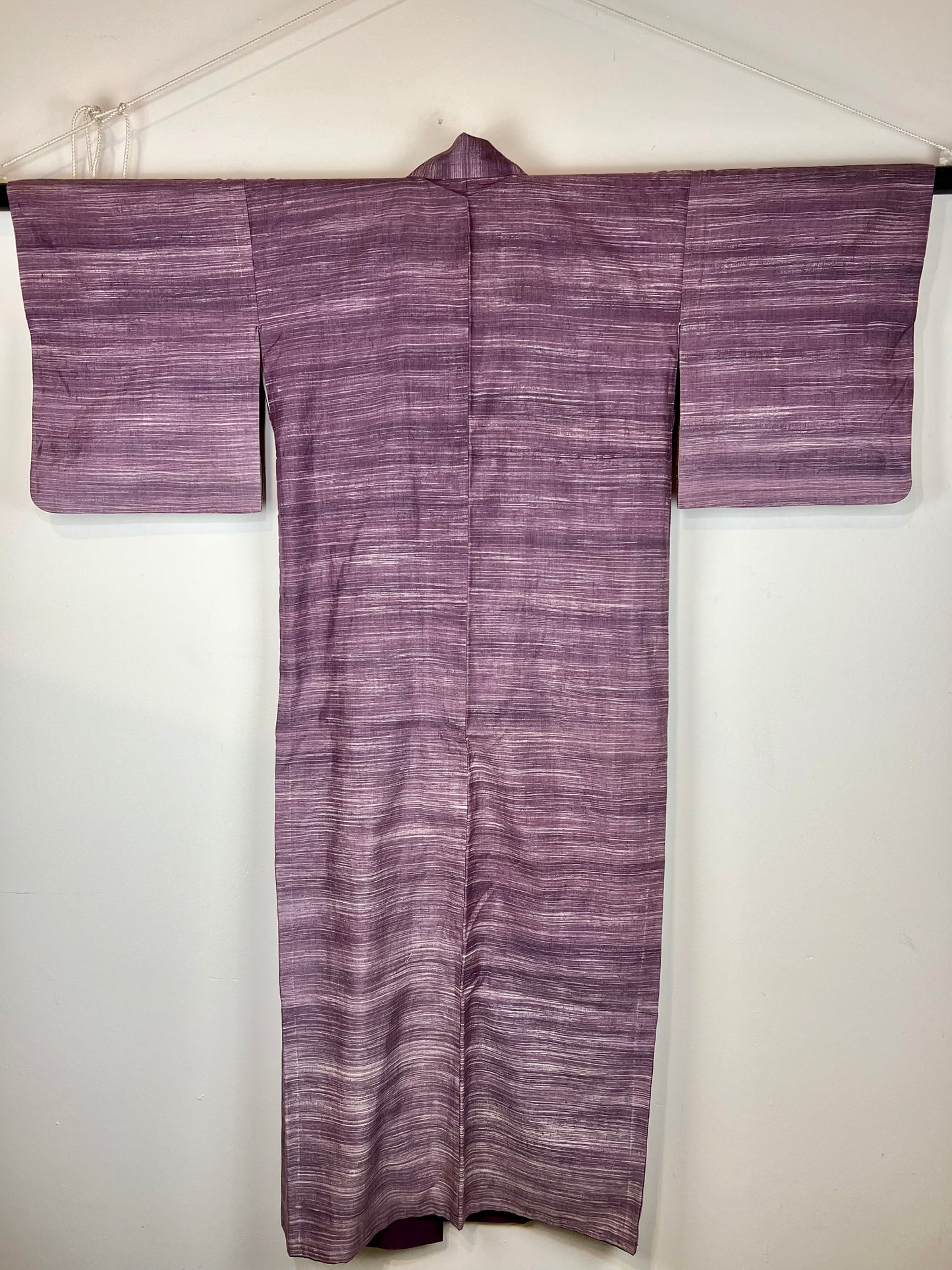 Vintage Japanese Silk Kimono Striated Plum Purple 63"L