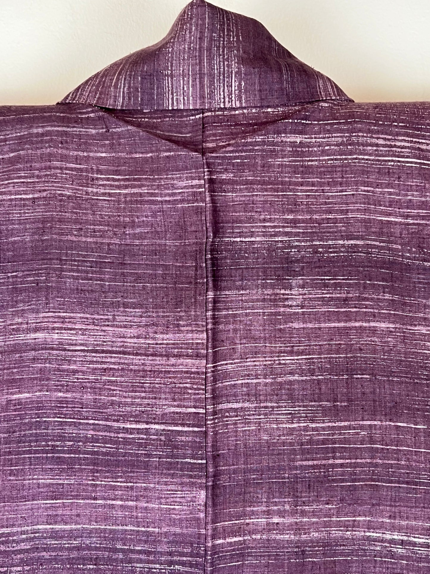 Vintage Japanese Silk Kimono Striated Plum Purple 63"L