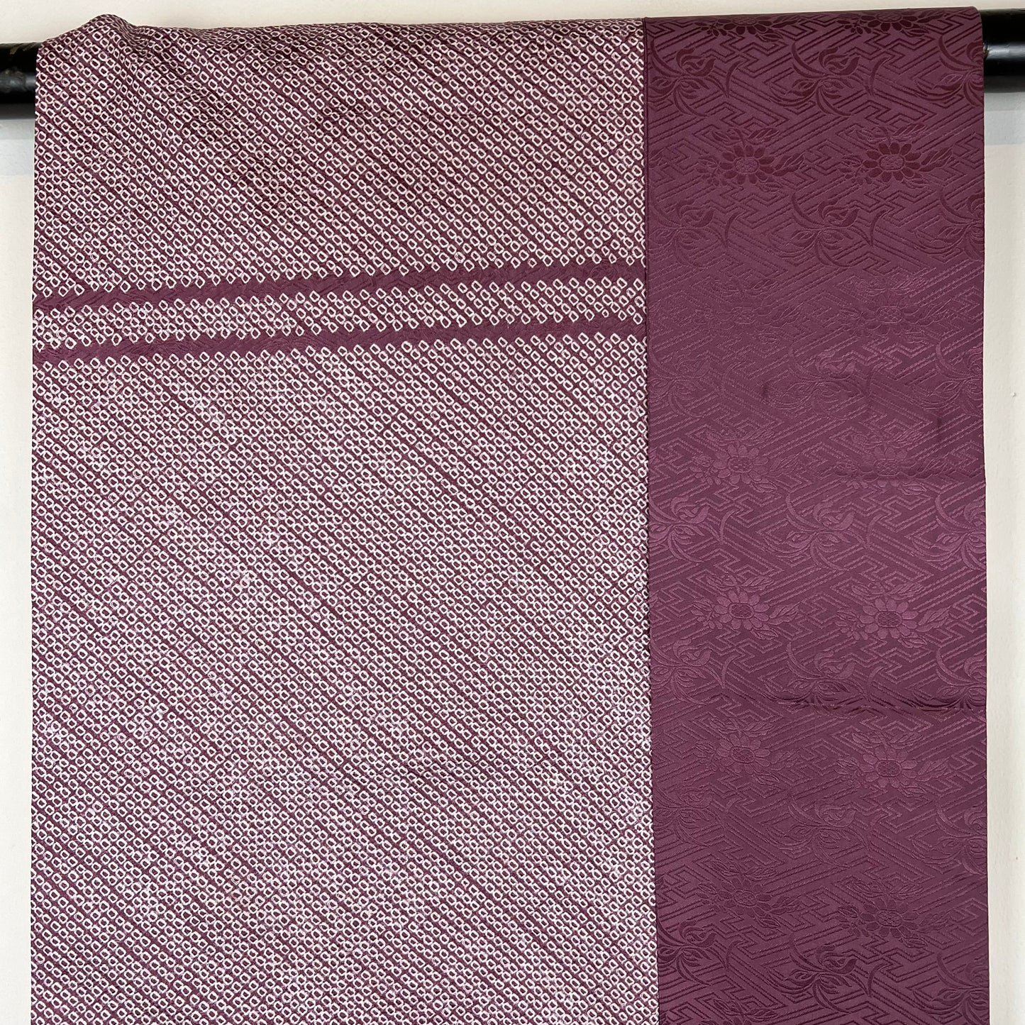 Vintage Japanese Silk Obi Sash in Shibori Style Purple & Floral Pattern 12'L