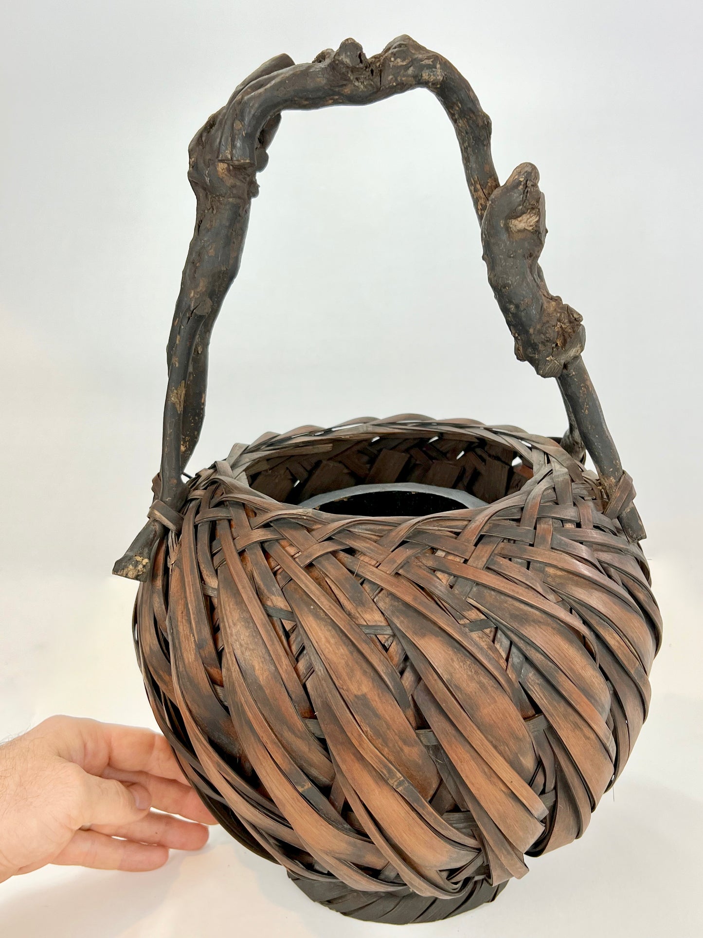 Antique Japanese Meiji Era c1800's Bamboo Kago Ikebana Basket 16"H