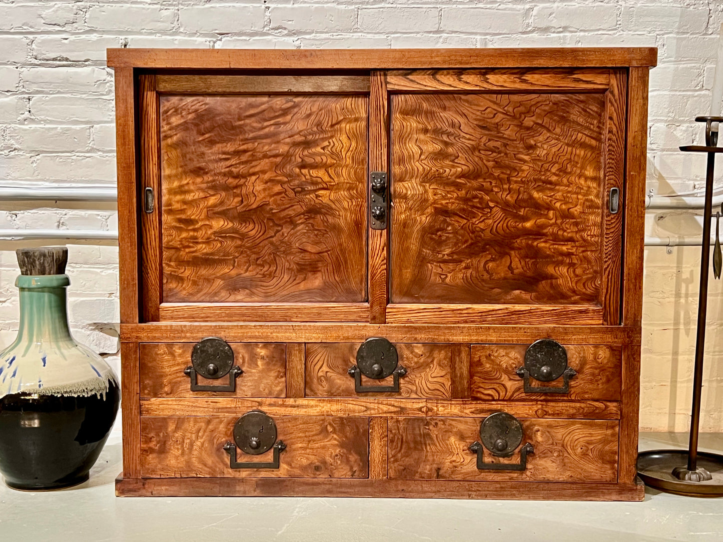 Antique Japanese Chobadansu Meiji Era Keyaki Elm Tansu Chest 40"W