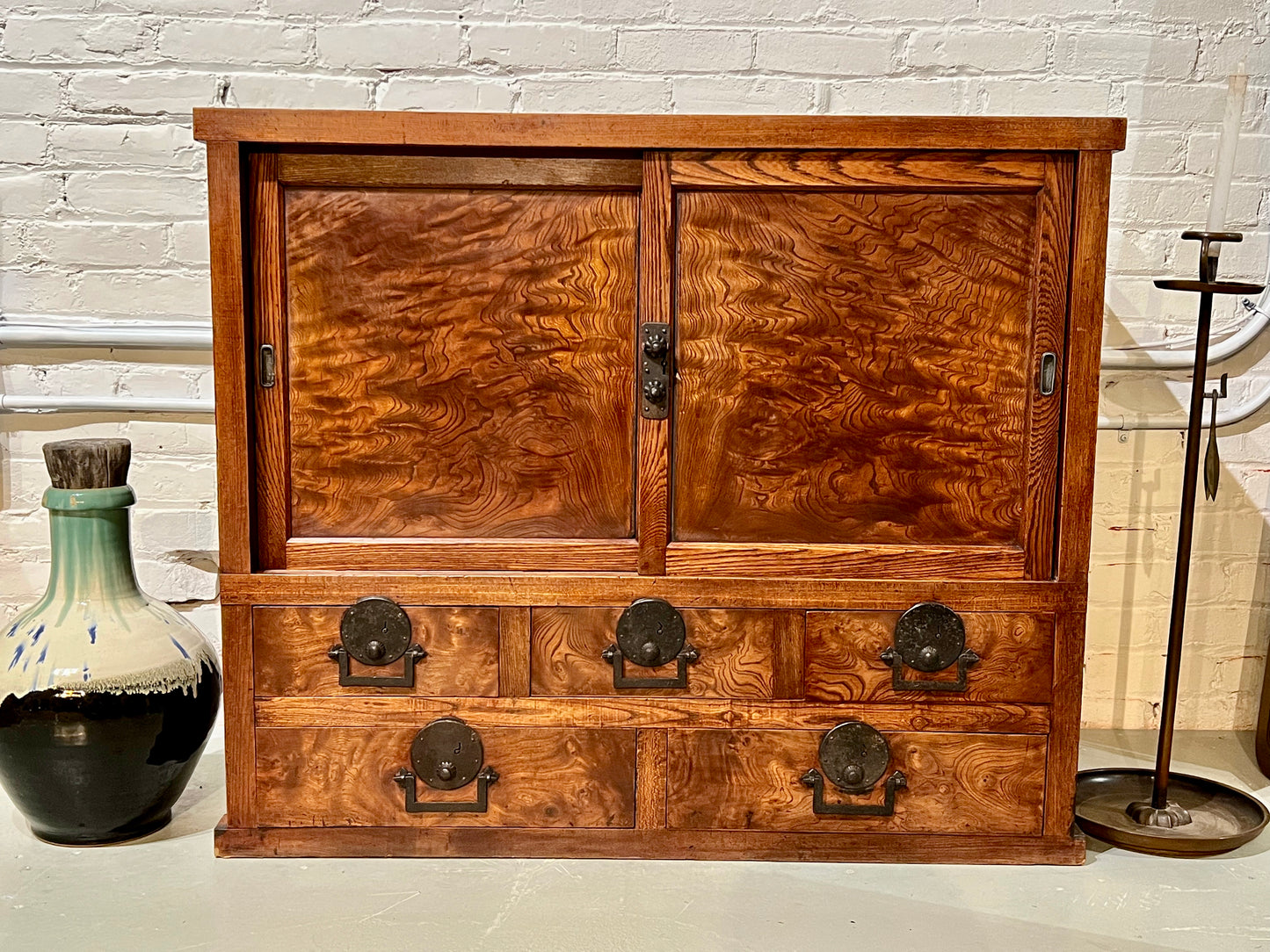 Antique Japanese Chobadansu Meiji Era Keyaki Elm Tansu Chest 40"W