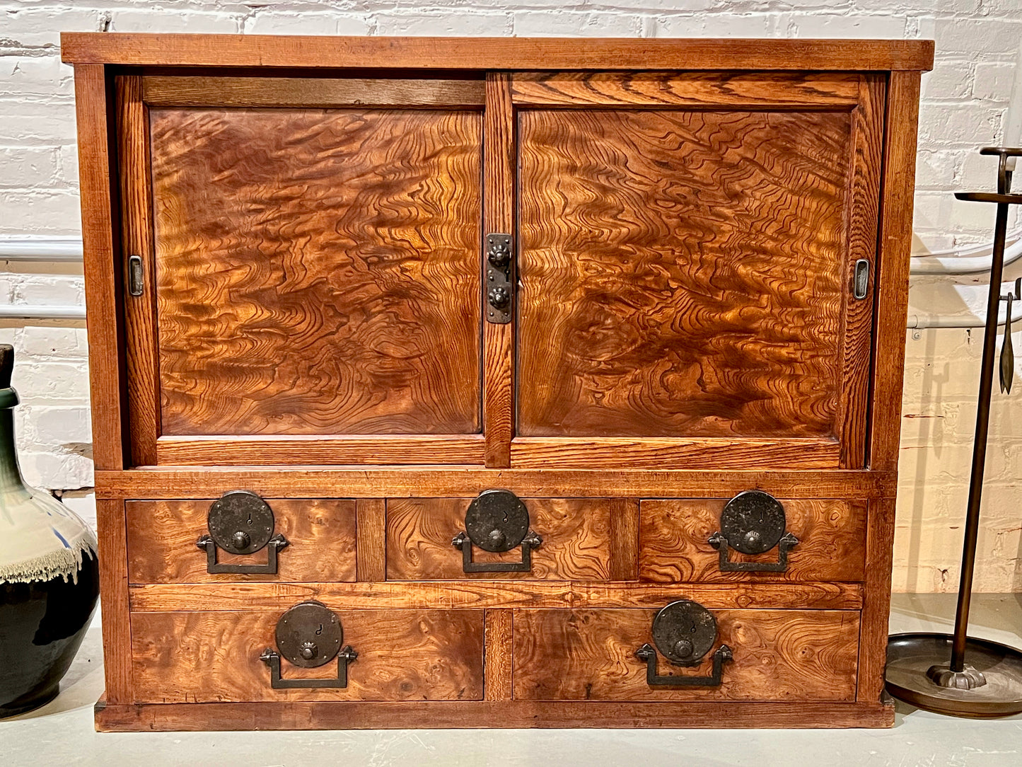 Antique Japanese Chobadansu Meiji Era Keyaki Elm Tansu Chest 40"W