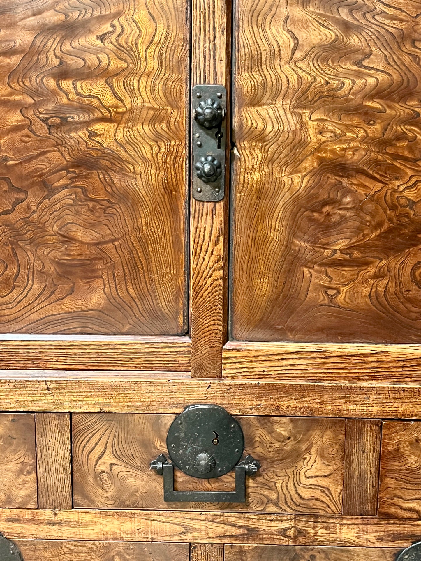 Antique Japanese Chobadansu Meiji Era Keyaki Elm Tansu Chest 40"W