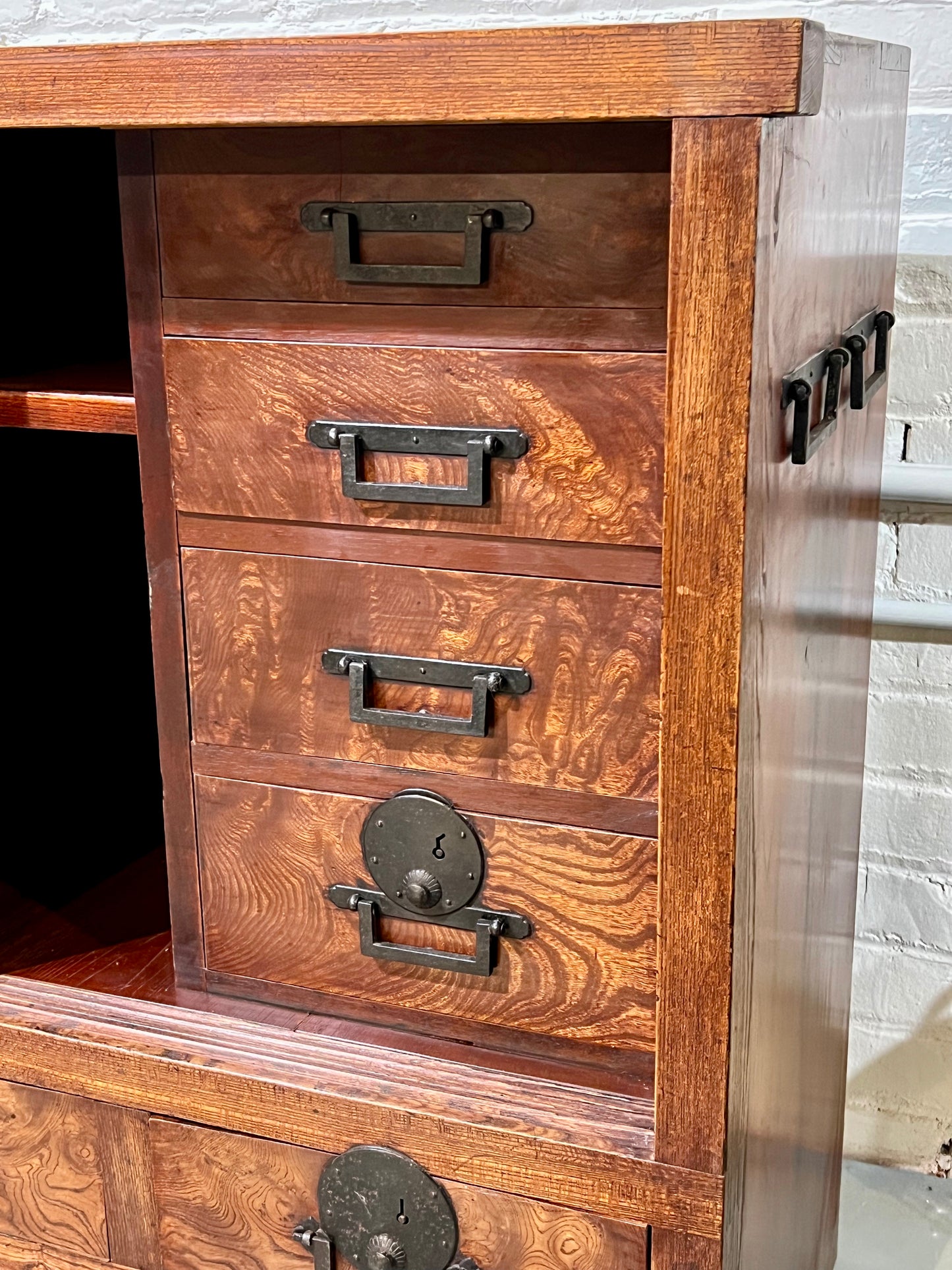 Antique Japanese Chobadansu Meiji Era Keyaki Elm Tansu Chest 40"W